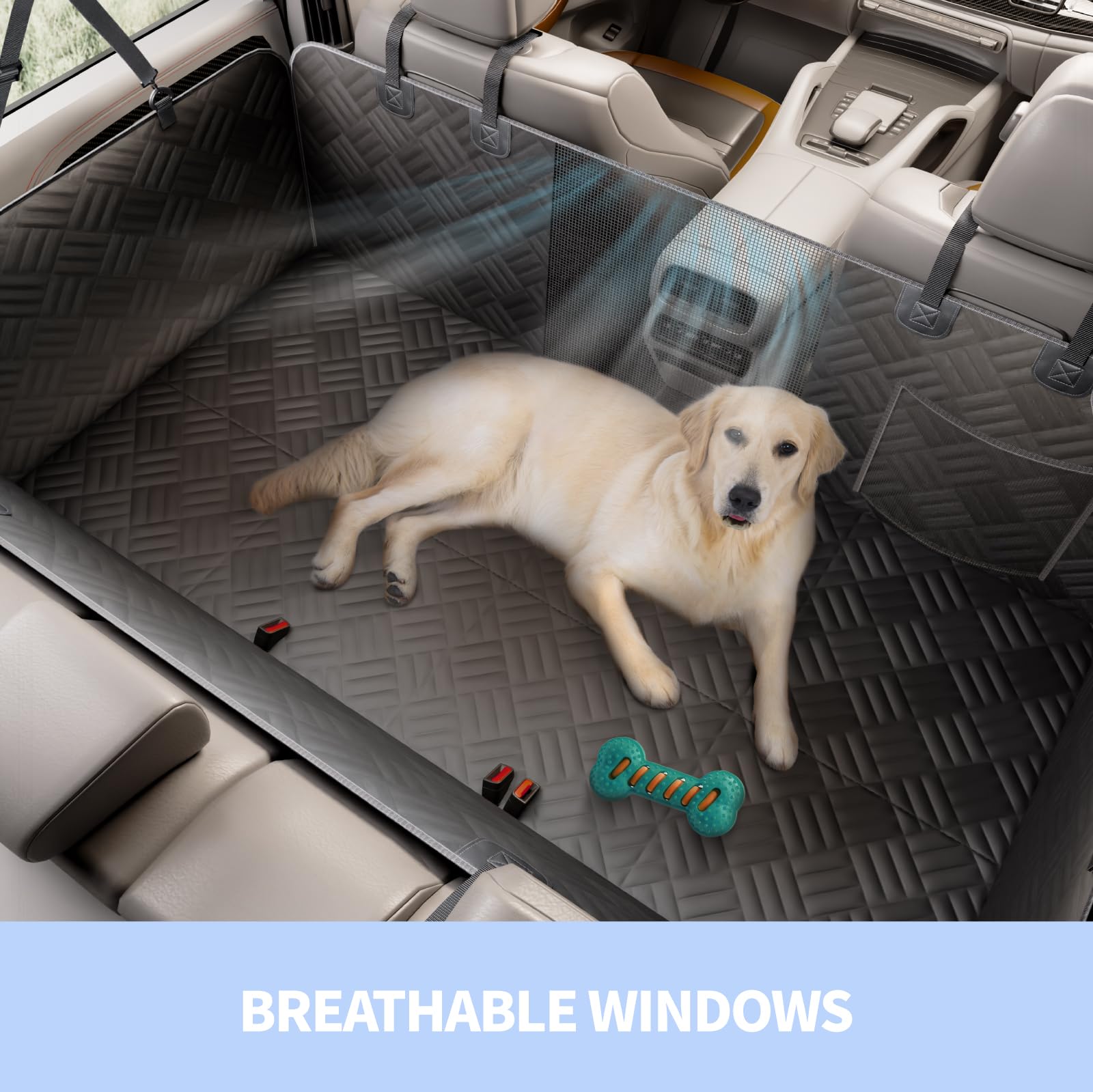 Ellini Dog Car Seat Cover For Back Seat, Hard Bottom Back Seat Extender For Dogs, Holds 400Lbs, 600D Heavy Duty Scratch-Proof Wa