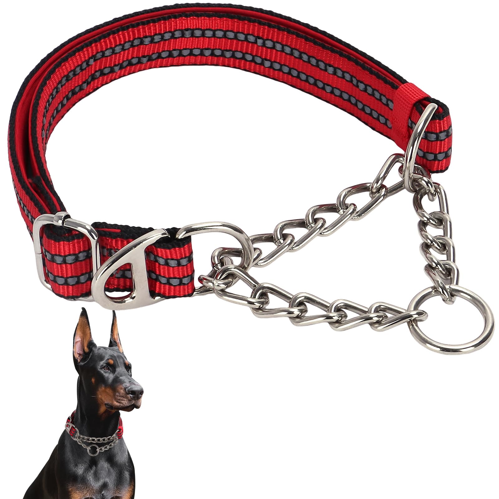 Martingale Dog Collar For Training,Adjustable No Pull Reflective Collar With Chain Collars For X-Large Dogs Secure/Comfortable W