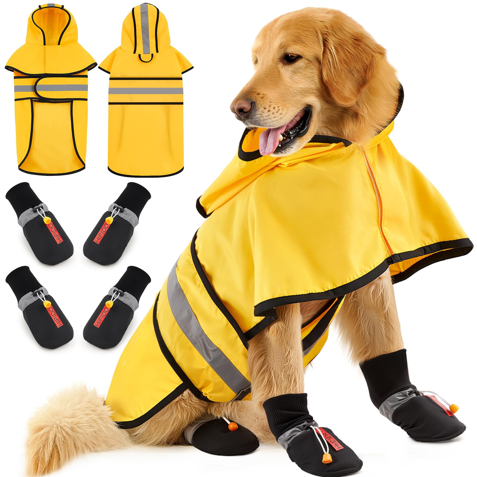 Sunnymove Dog Raincoat and Shoes for Weighing 50-70lbs, Spring Summer Waterproof Dogs Boots & Paw Protectors, Adjustable Pet Pon