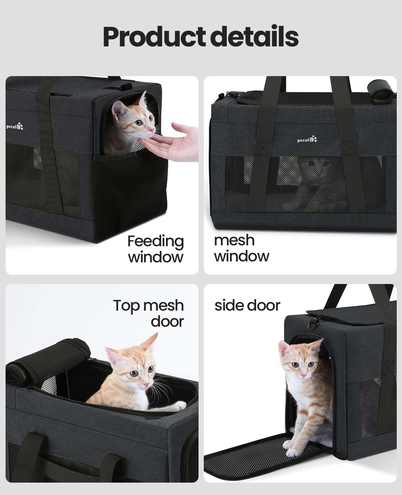 Airline Approved Cat Carrier, Pet Carrier Soft-Sided, Portable Dog Carrier With Stable Structure, Breathable Bag For Pets Less T