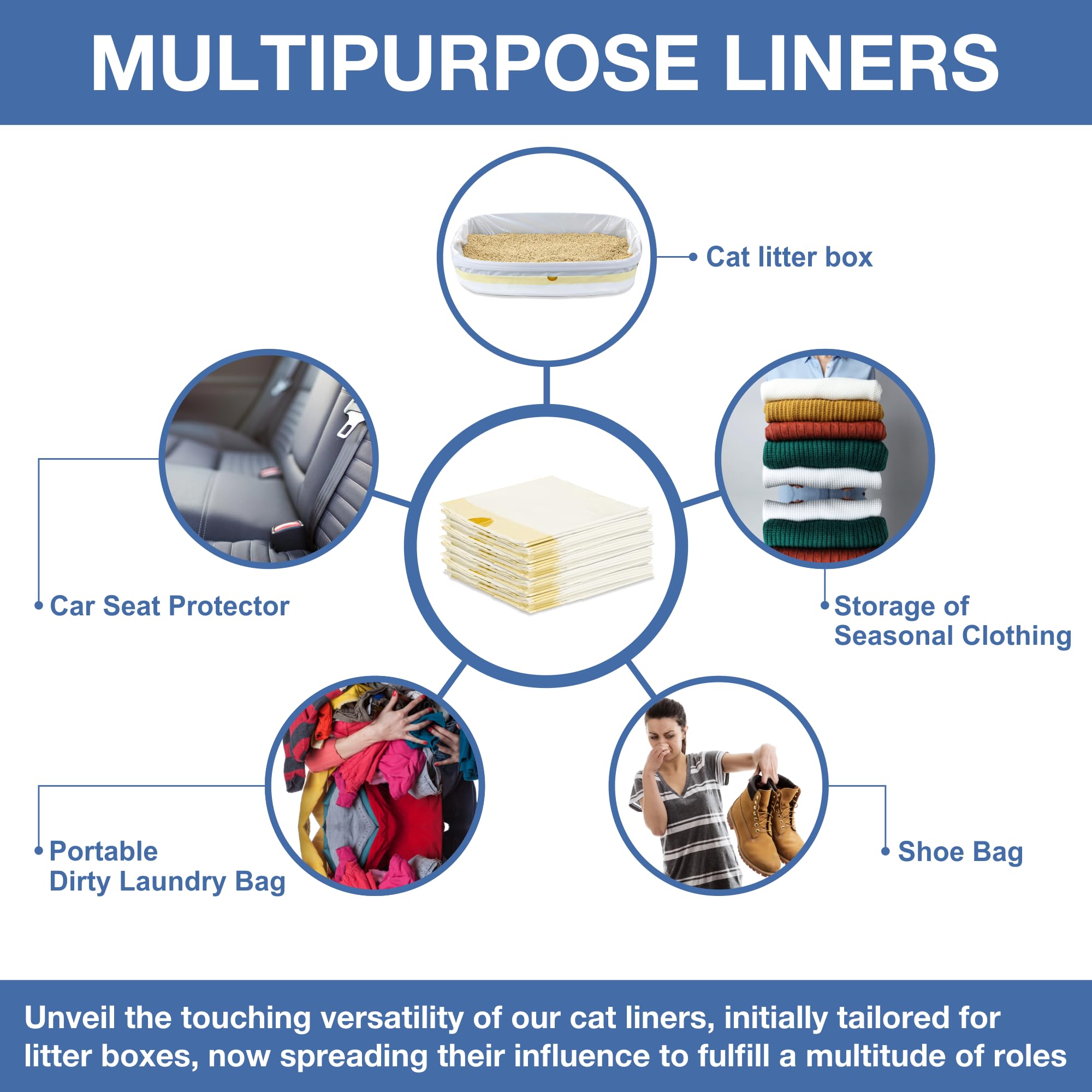 Cat Litter Box Liners - 30 Extra Large Strong & Thick Litter Liners For Mess-Free Cleanup - Jumbo Size - Conveniently Folded No