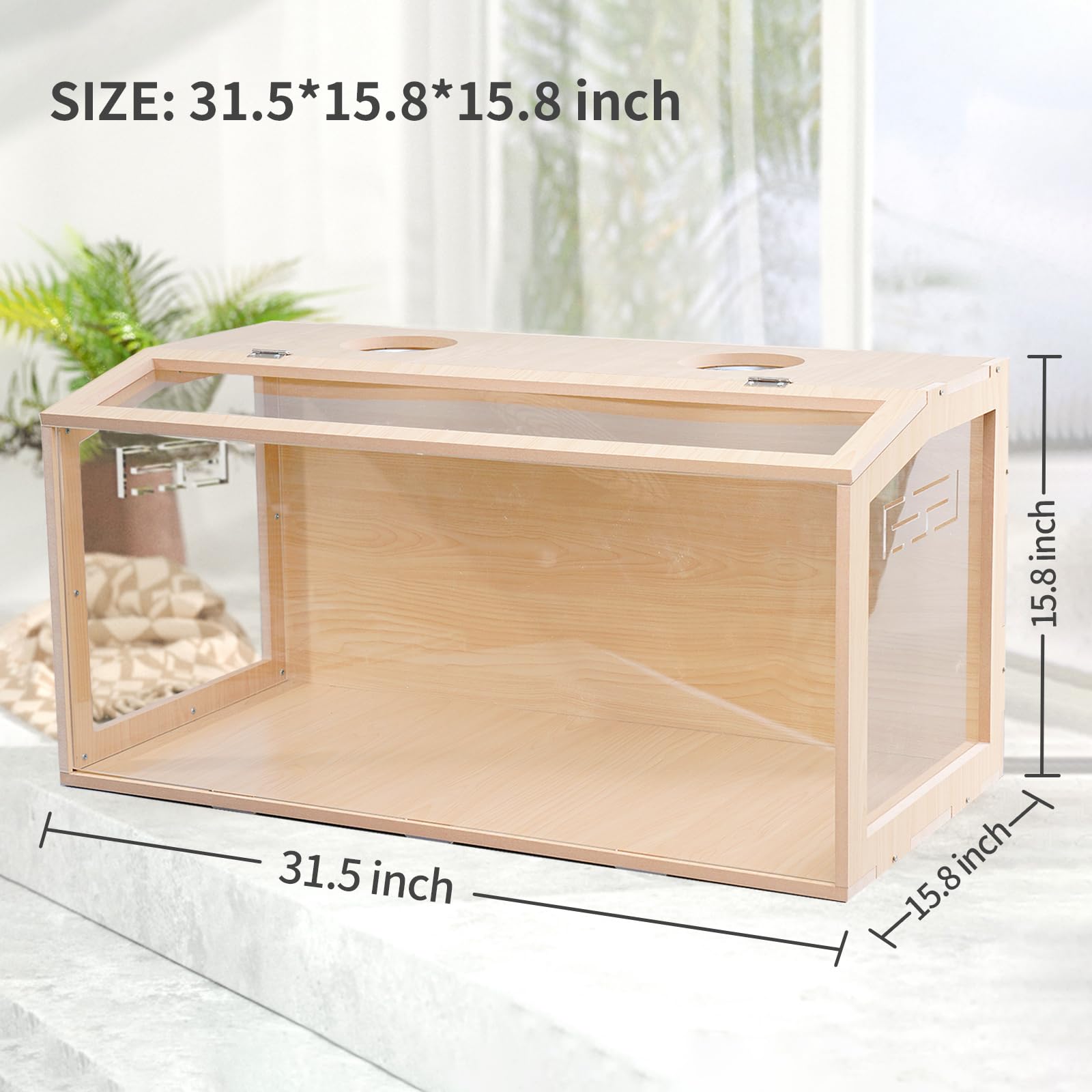 31.5 Inch Wooden Hamster Cage, Large Habitat, Openable Top, Transparent Acrylic For Interior View, Ventilated, Easy To Clean, Fo