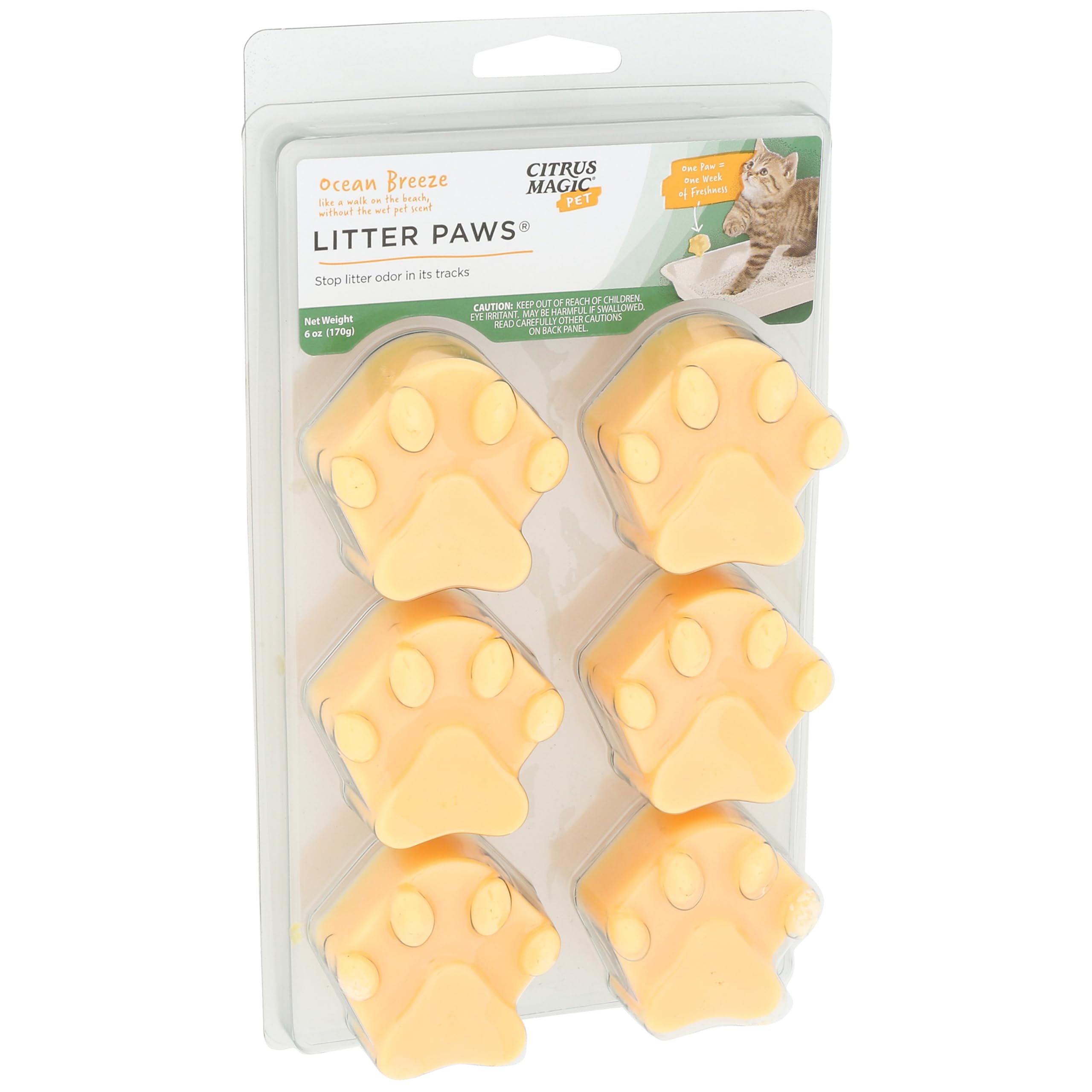 Citrus Magic Pet Odor Control Paws For Litter, Ocean Breeze, 6-Count, Pack Of 2
