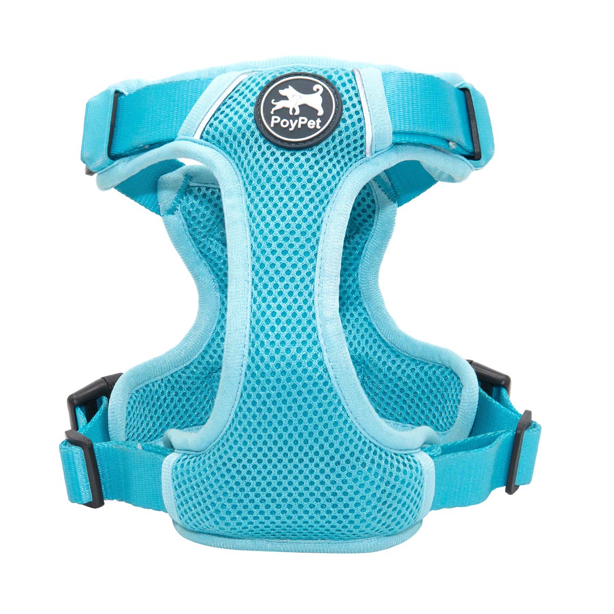Poypet Reflective Soft Breathable Mesh Dog Harness No Choke Double Padded Vest Adjustable(Light Blue,L)