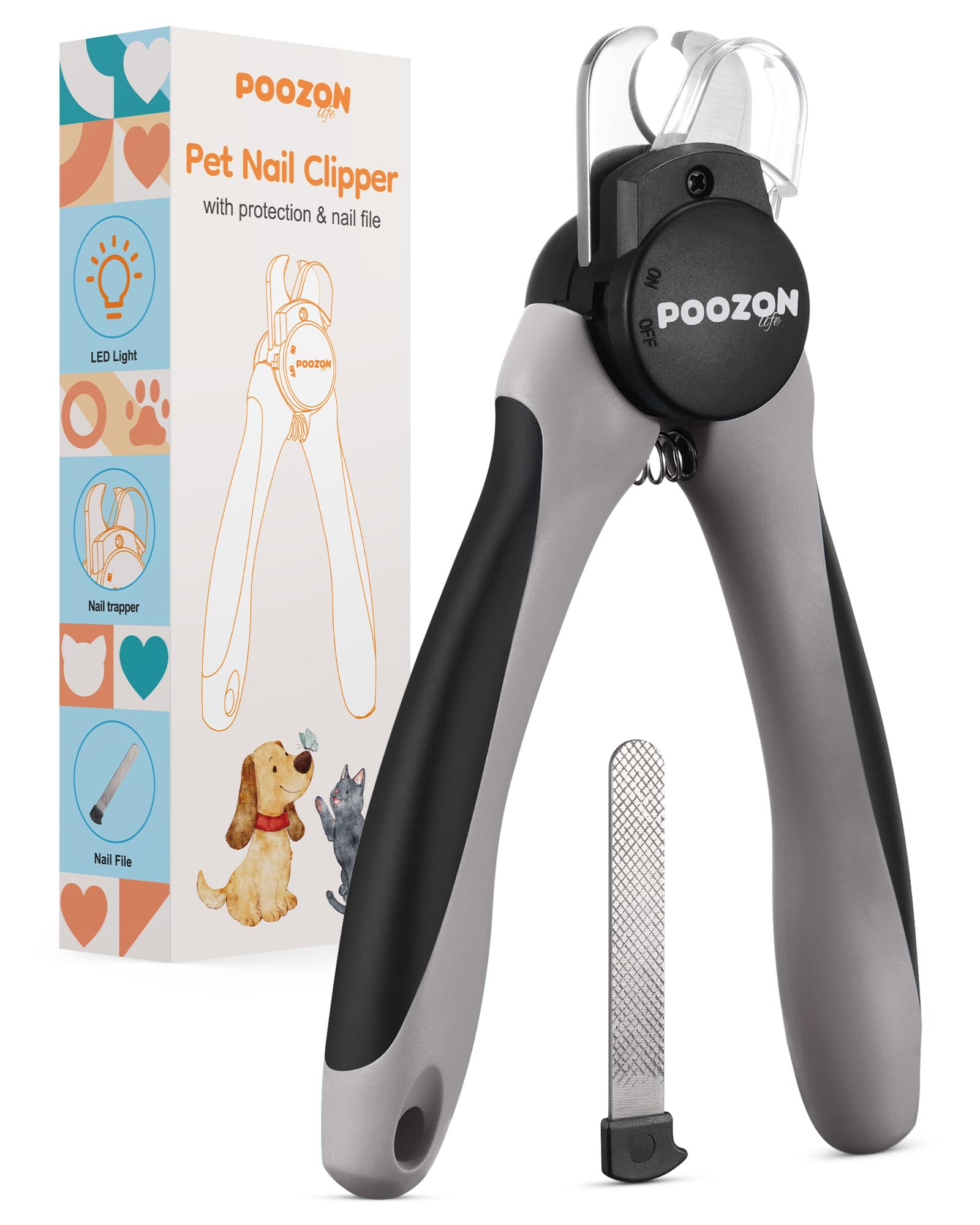 Poozonlife Dog Nail Clipper With Light, Illuminates Nail Clipper Kit Or Bloodline For Safe, Easy Trimmers, Extra Sharp For Thick