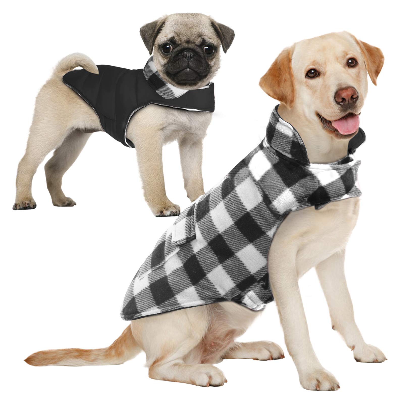 AOFITEE Reversible Dog Cold Weather Coat, Dog Jacket Plaid Dog Winter Coat, Warm Dog Puffer Jacket, Large Dog Sweater, Waterproo
