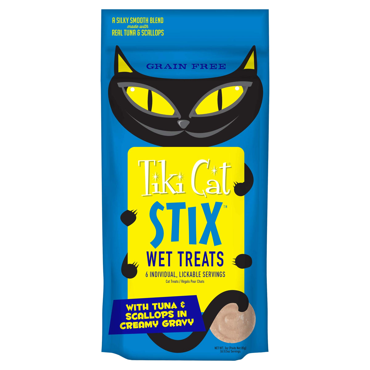 Tiki Cat Stix Mousse Treats, Single Serve Indulgent Lickable Treat Or Dry Food Topper, With Tuna And Scallops In Creamy Gravy, 3