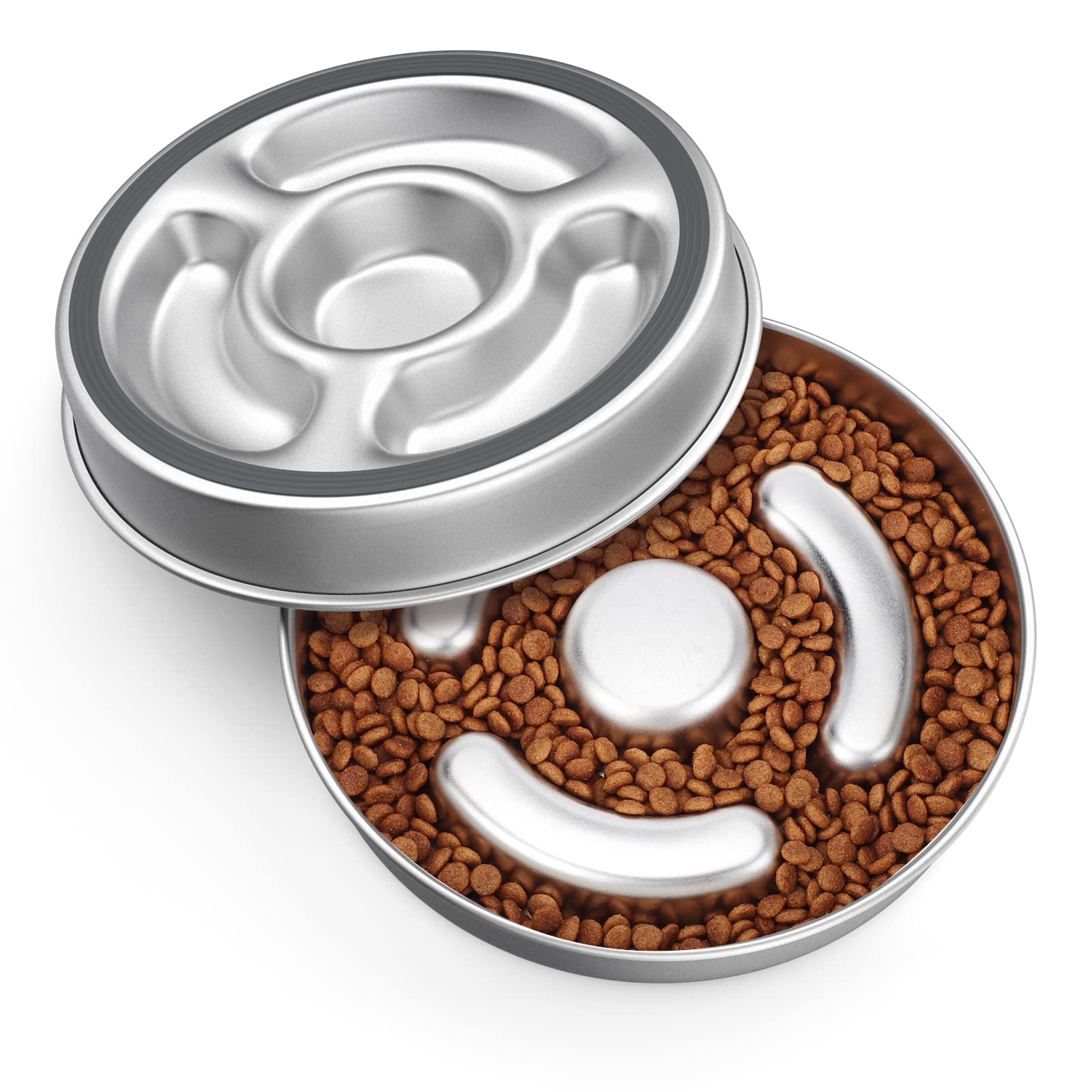 AIPERRO Slow Feeder Dog Bowl Stainless Steel, 2 Cups Metal Non-Slip Dog Food Bowls, Dog Water Bowl for Small & Medium Sized Dogs