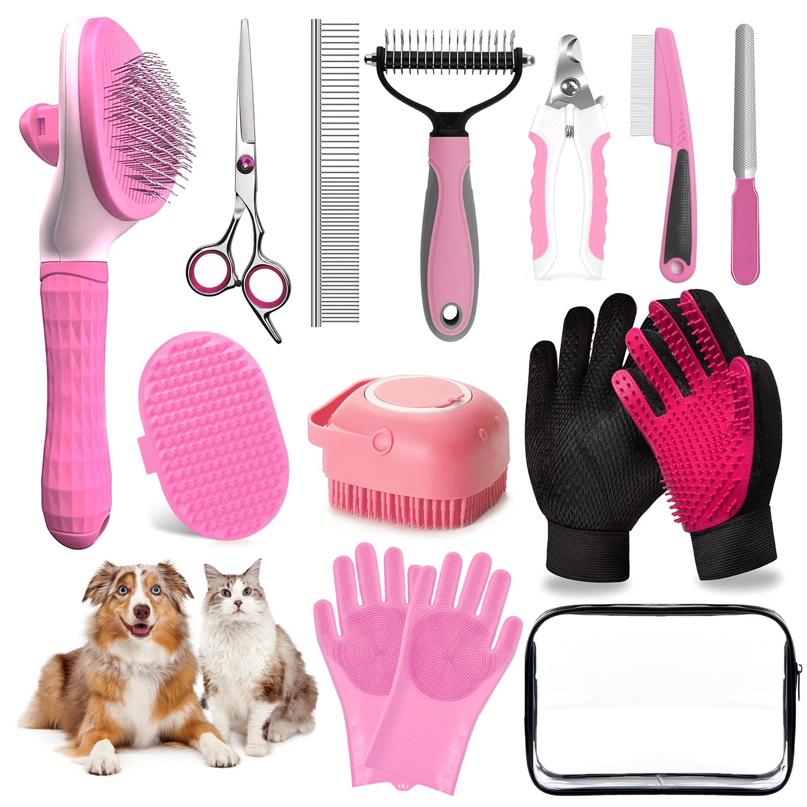 Dog Brush for Shedding 13Pcs Bath Grooming Kit with Pet Nail Clipper and File - Dog Bath Brush Cat Grooming Supplies, Dematting 