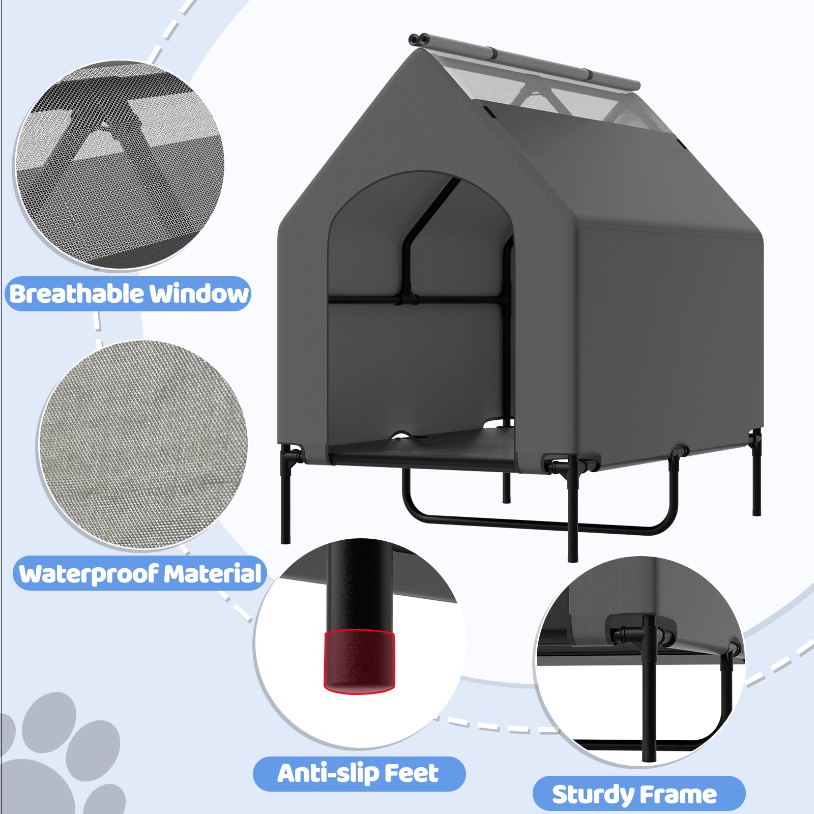 Theyfirst 48'' Dog House For Large Dogs Outside, Elevated Cooling Dog Beds For Outdoor Indoor, Weatherproof Raised Pet Shelter W
