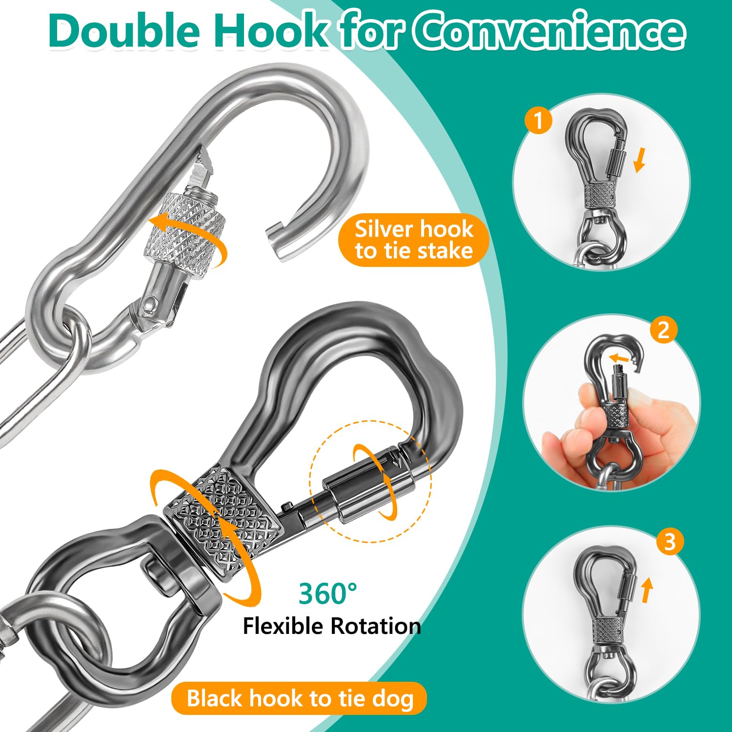 Tresbro Heavy Duty Dog Chains For Outside, 15Ft Stainless Steel Tie Out Cable With Swivel Hook For Small Medium Dogs, Metal Chew