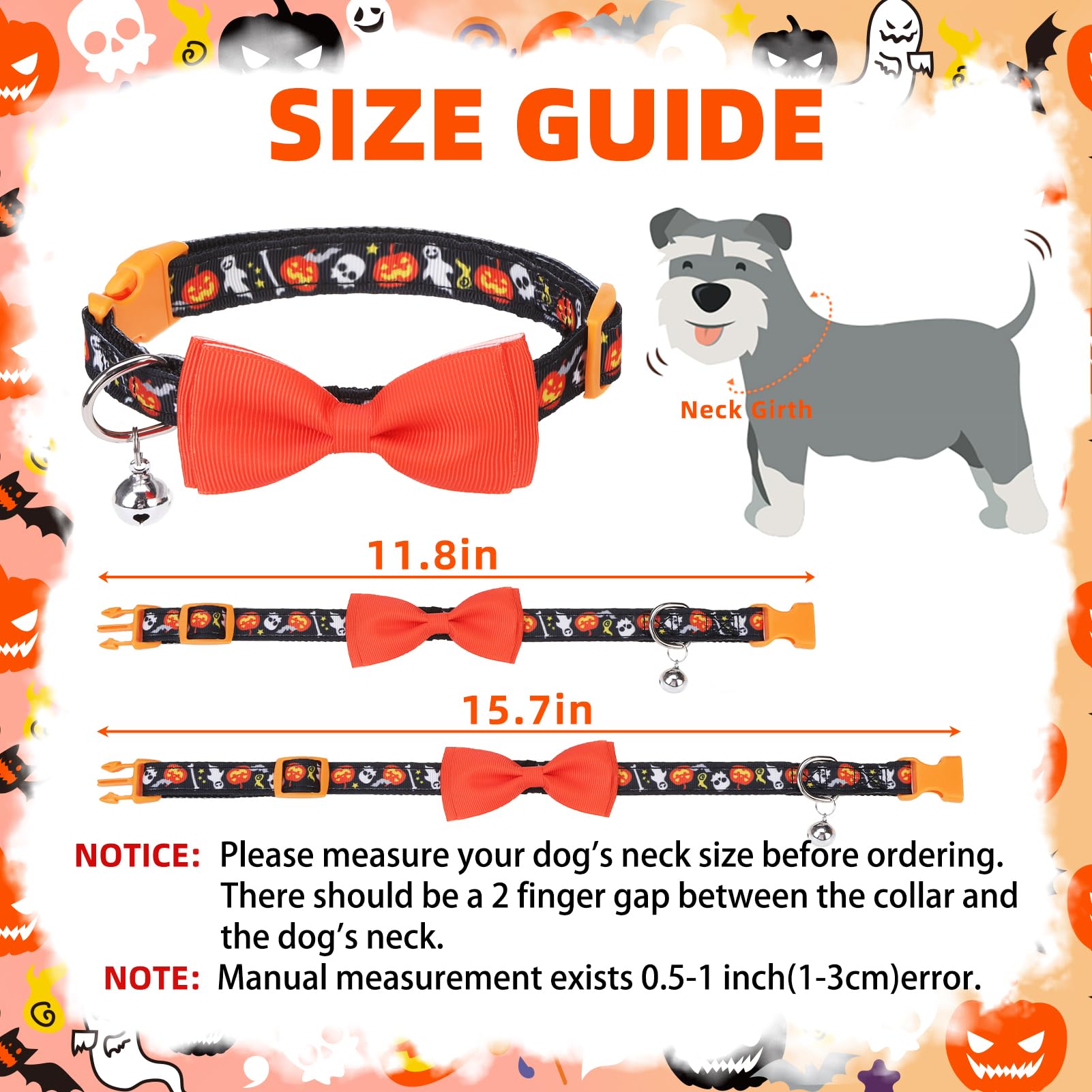 Pupteck Halloween Bowtie Dog Collar With Bell 2 Packs, Adjustable Breakaway Puppy Collar, Sweet Gift For Small Dogs Cats Pets, 11.8-15.7 In