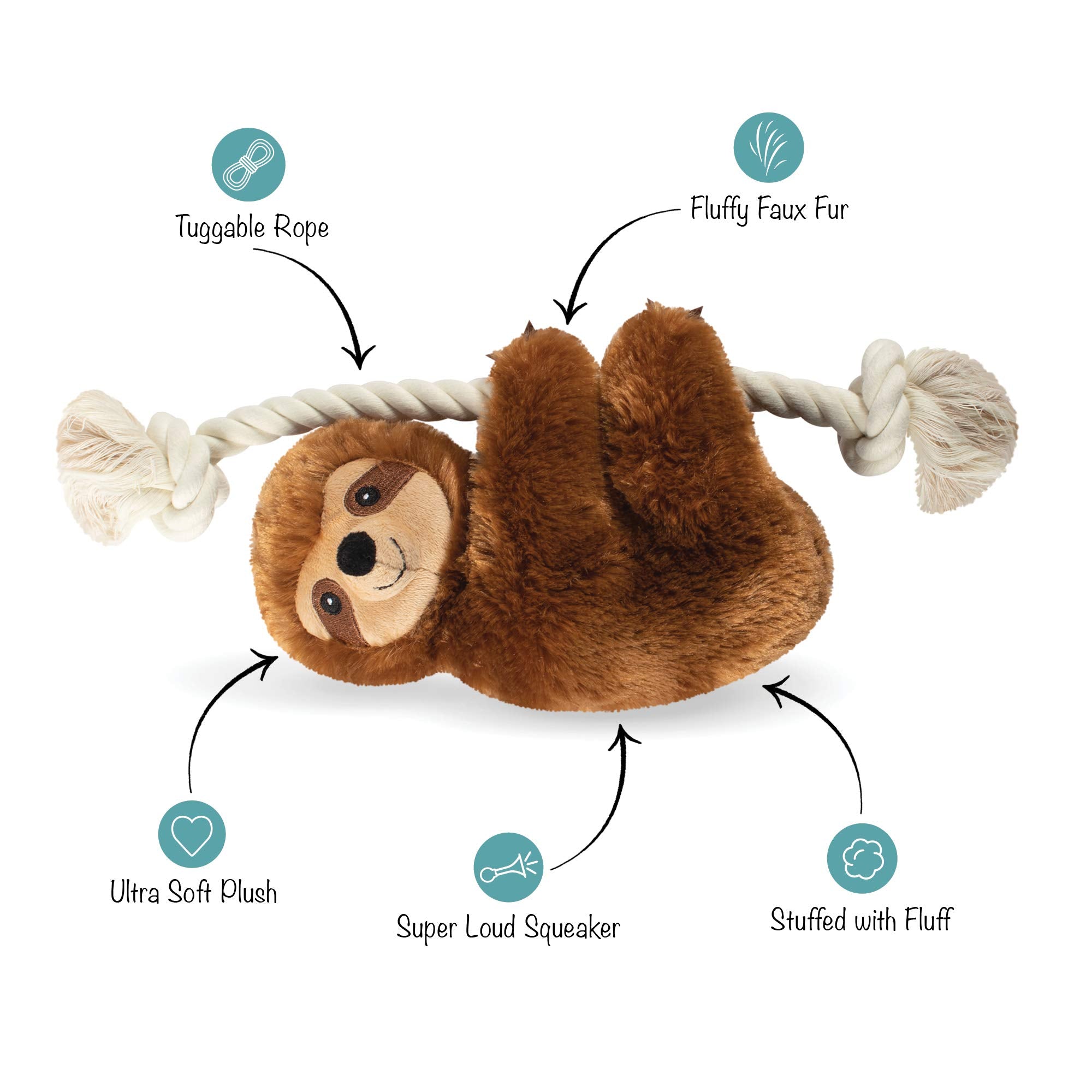 Fringe Studio Plush Dog Toy - Brown Sloth on a Rope, Model 289373