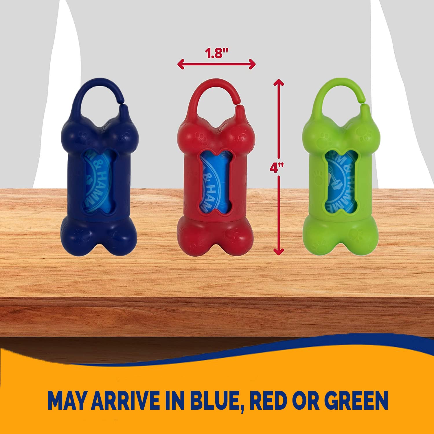 Arm & Hammer Dog Bone Shape Dog Poop Bag Dispenser With 30 Count Dog Poop Bags With Activated Baking Soda, 9 X 14 Inches, Assorted Colors