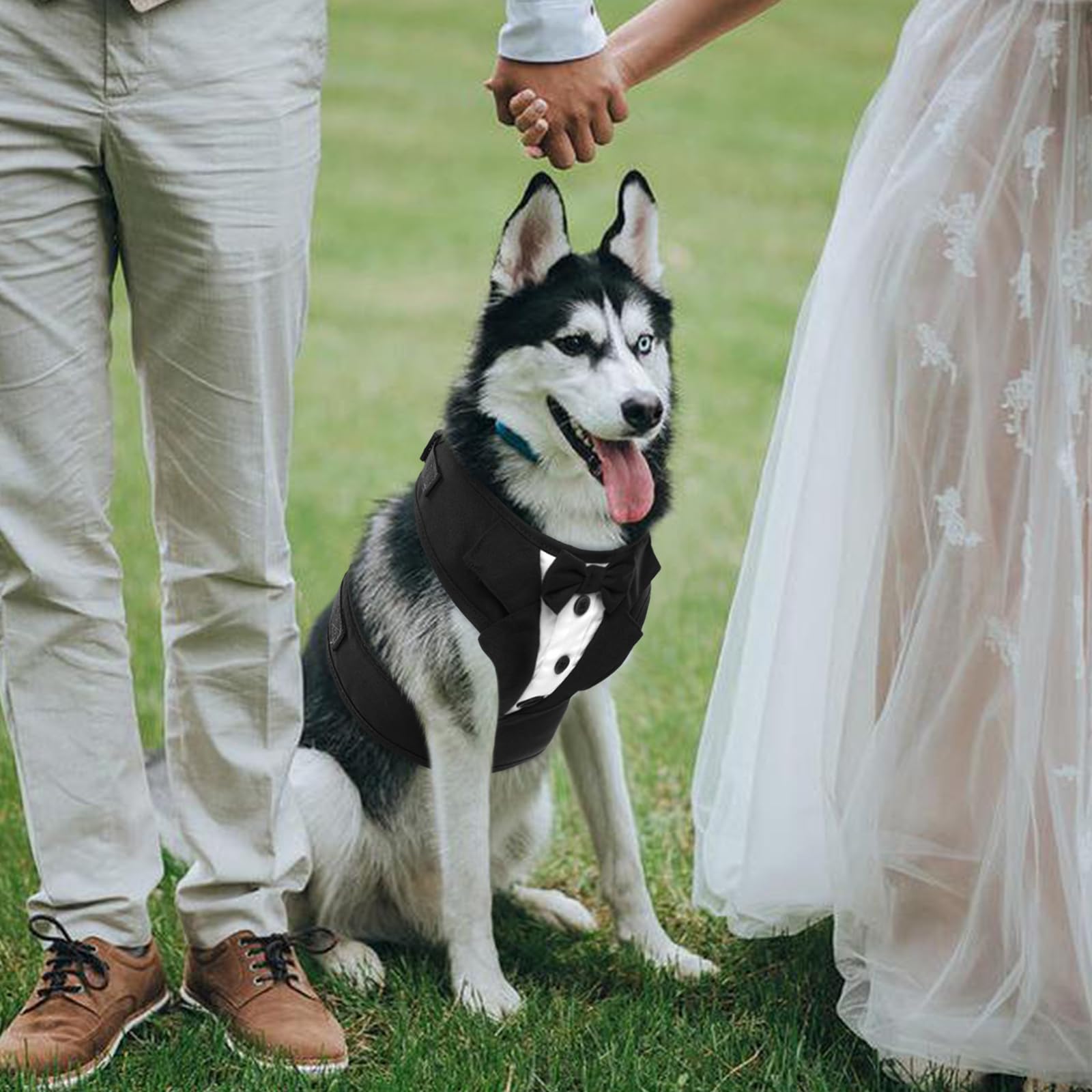 Kuoser Dog Tuxedo Harness, Adjustable Dog Harness No Pull For Small Medium Dogs, Dog Wedding Suit With Bow Tie Party Costume