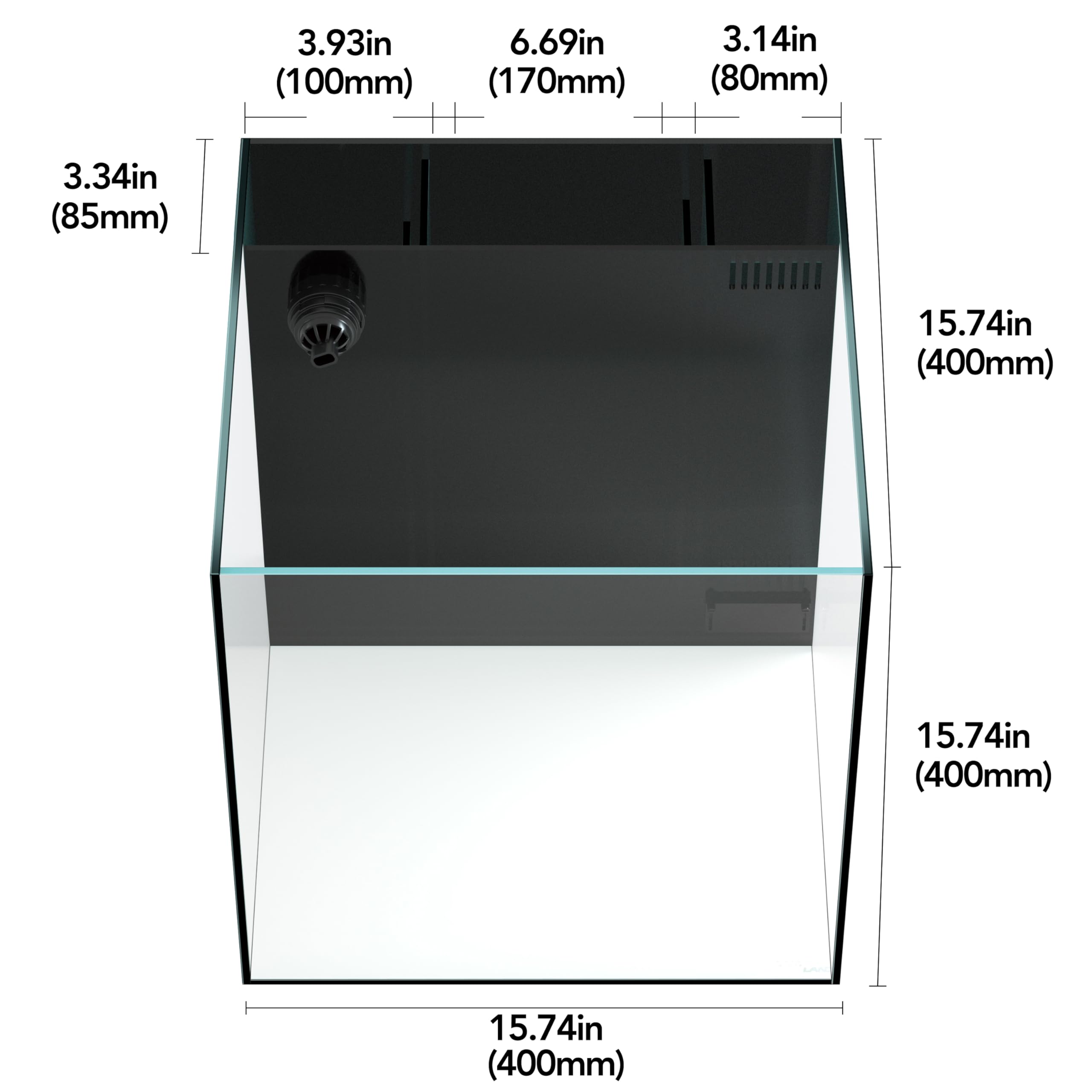 Landen 40C 11 Gallon Ultra Clear Glass Rimless Low Iron Aquarium Tank With Rear Filtration Chamber(Return Pump Included) For Sal