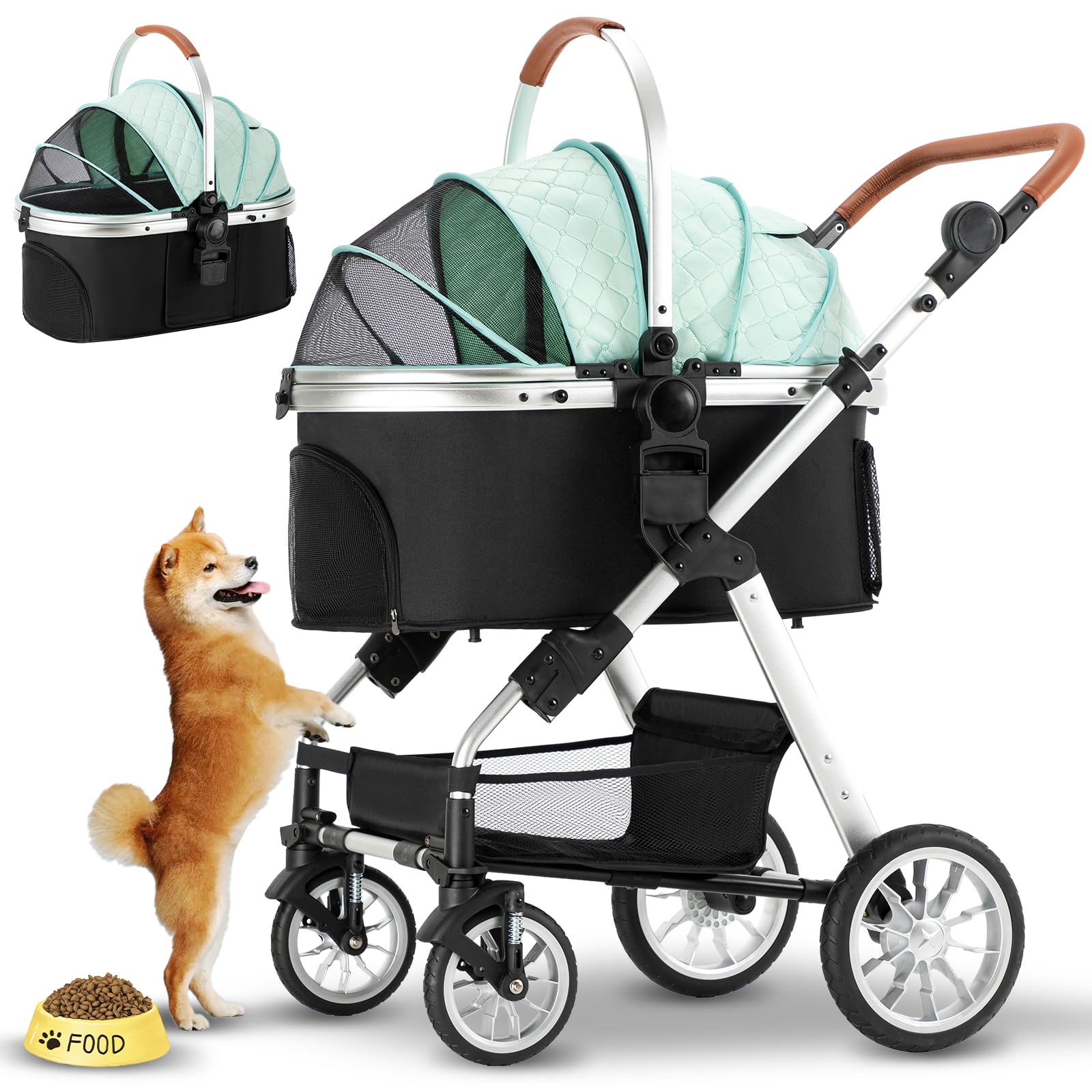 Ingborsa Pet Stroller For Medium & Small Dogs - Foldable, Lightweight Dog Carrier With Storage Basket (Gray)
