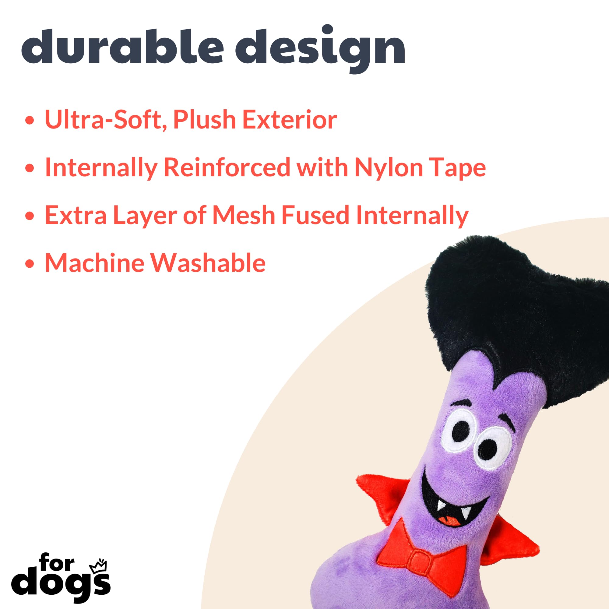 Huxley & Kent For Dogs | Dracula Bone | Halloween Power Plush Dog Toy With Squeaker | Funny Dog Toy Gift | Fun, Durable, And Safe | H&K Squeaky Dog Toys
