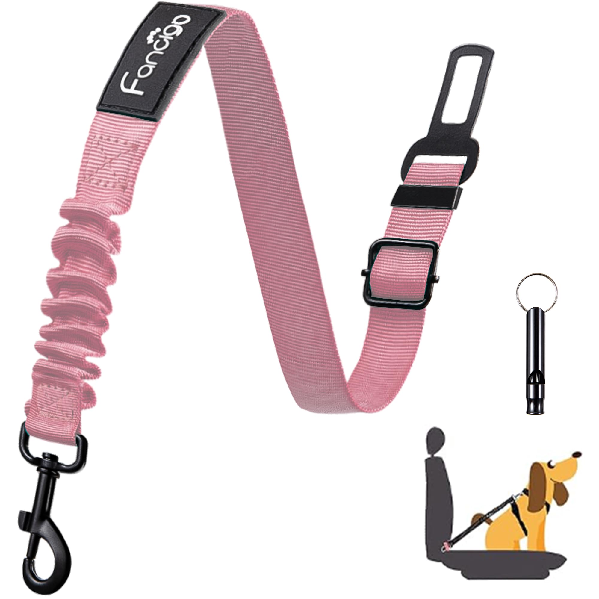 fancigo Dog Seat Belt for Car. Adjustable Dog Safety Seatbelt. Adjustable Strap, Strong Nylon Fabric, Bungee Buffer Dog Puppy Ca