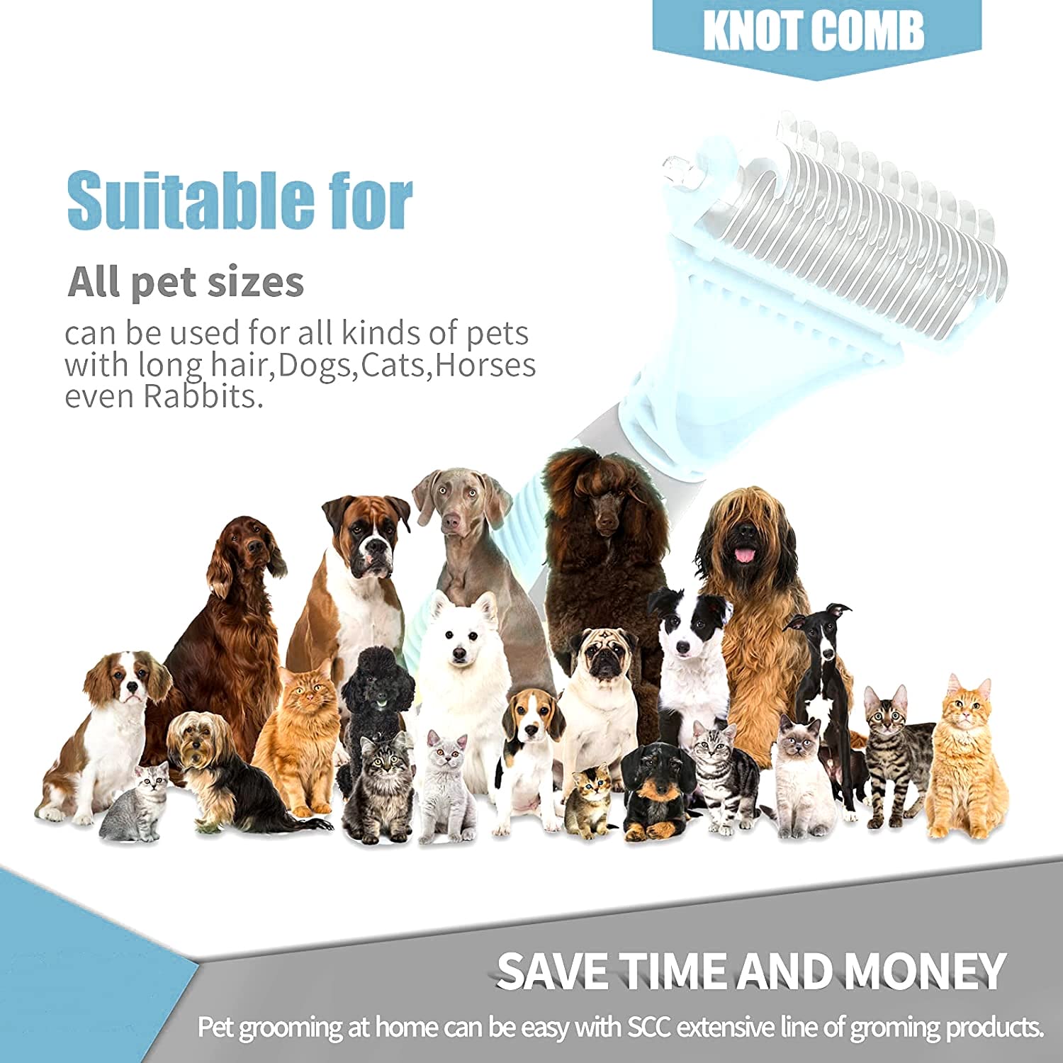 Hop 2 Sided Pet Grooming & Deshedding Brush Undercoat Rake For Cats & Dogs Safe Dematting Comb For Mats Tangles Removing Home Of Paws