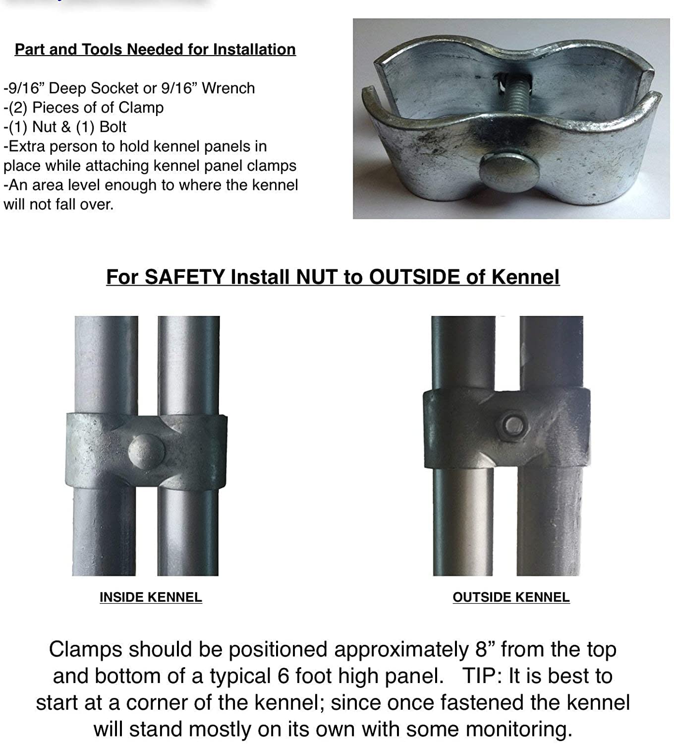Chain Link Fence Panel Clamps ~ Kennel Clamps For 1-3/8 Chain Link Fence Pipe Panel Frames. For Dog Kennels/Dog Runs, Or Tempora