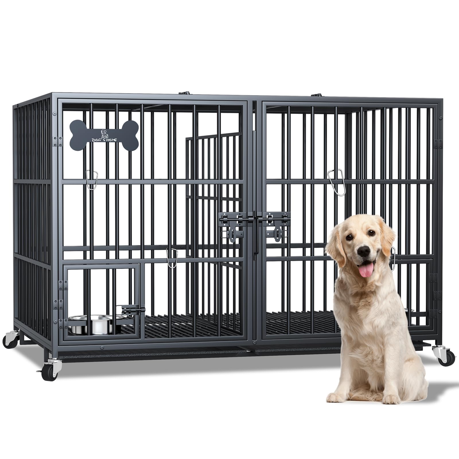 Dosker 42 Inch Heavy Duty Metal Dog Crate Cage With Divider For 2 Dogs/Large Dog,All Metal Open Top Escape Proof Cage,Dog Kennel