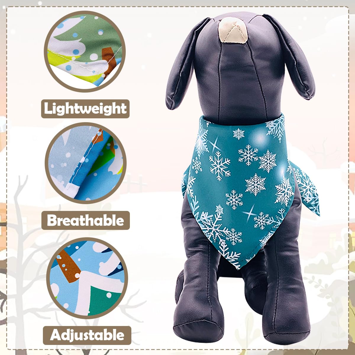 JpGdn 50PCS Big Dog Bandanas Winter Bulk 33Inch for Large XL Breed Dog Snow Forest Ice PineTree Pattern Kerchief Triangle Bibs H