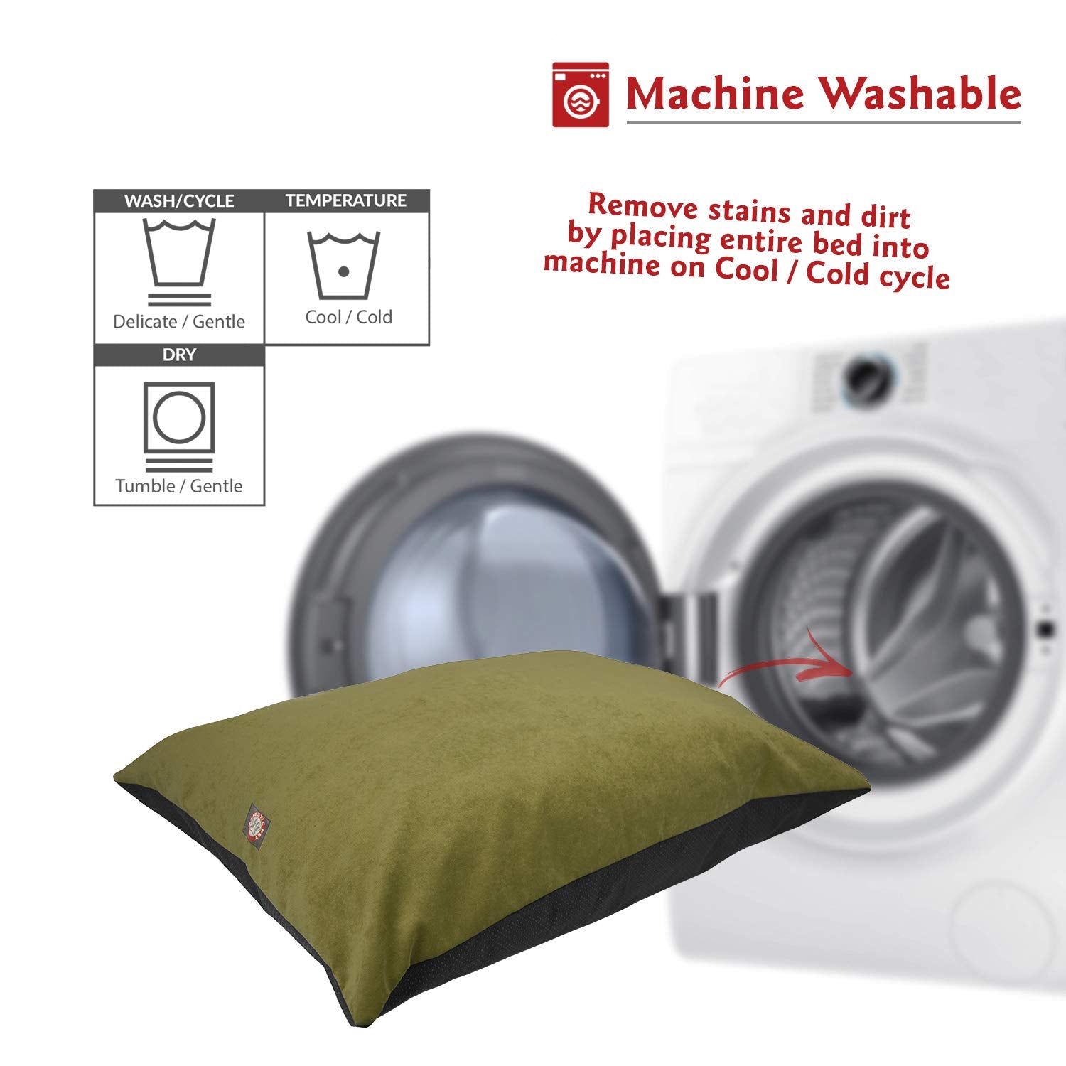Majestic Pet Rectangle Large Dog Bed Washable, Non-Slip for Large Breeds 46 x 35 Inch Villa Fern