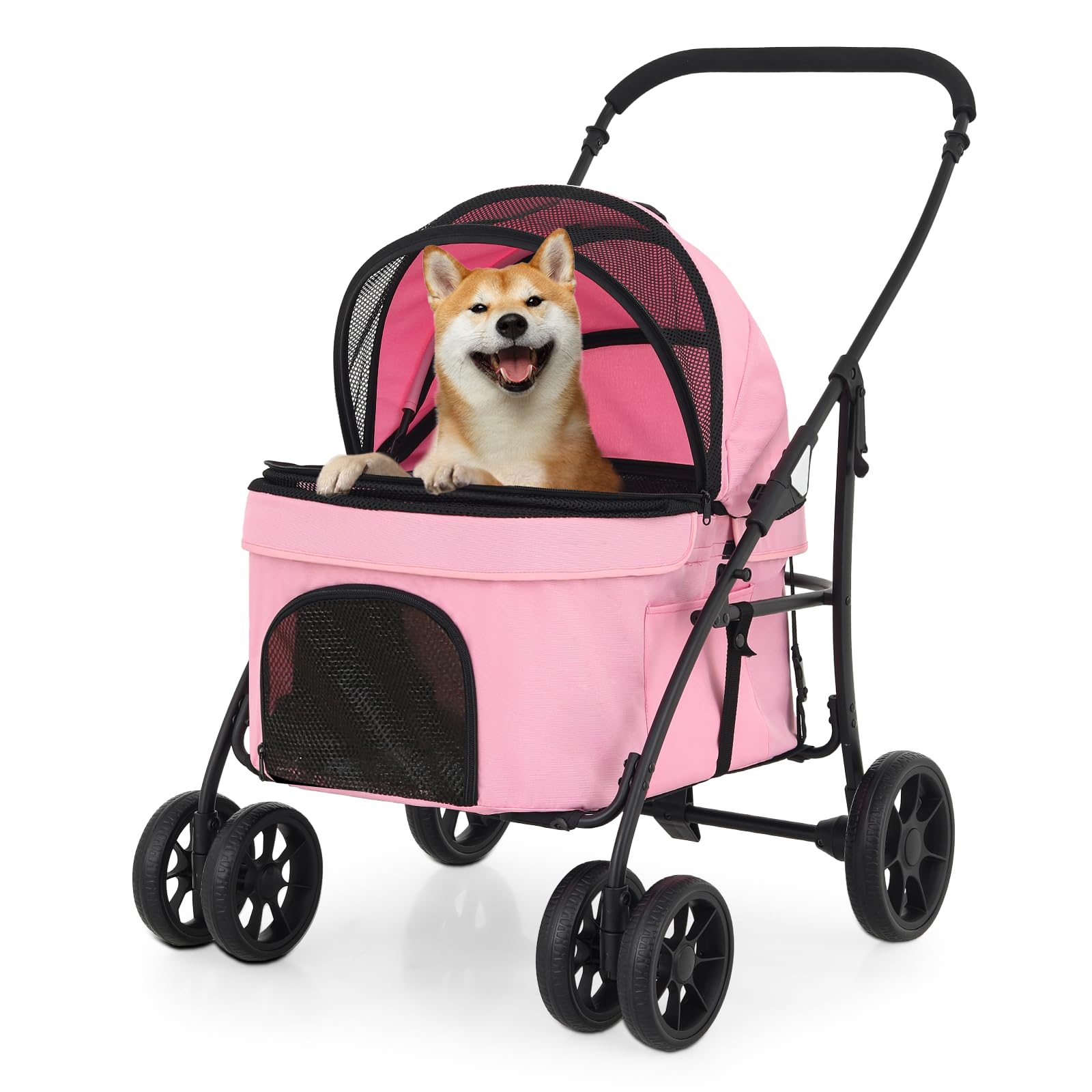 Magshion Pet Stroller For Medium Dogs & Cats Up To 45Lbs, 4 Wheels Foldable Dog Travel Cart W/Detachable Carrier, Sun Cover, Bre