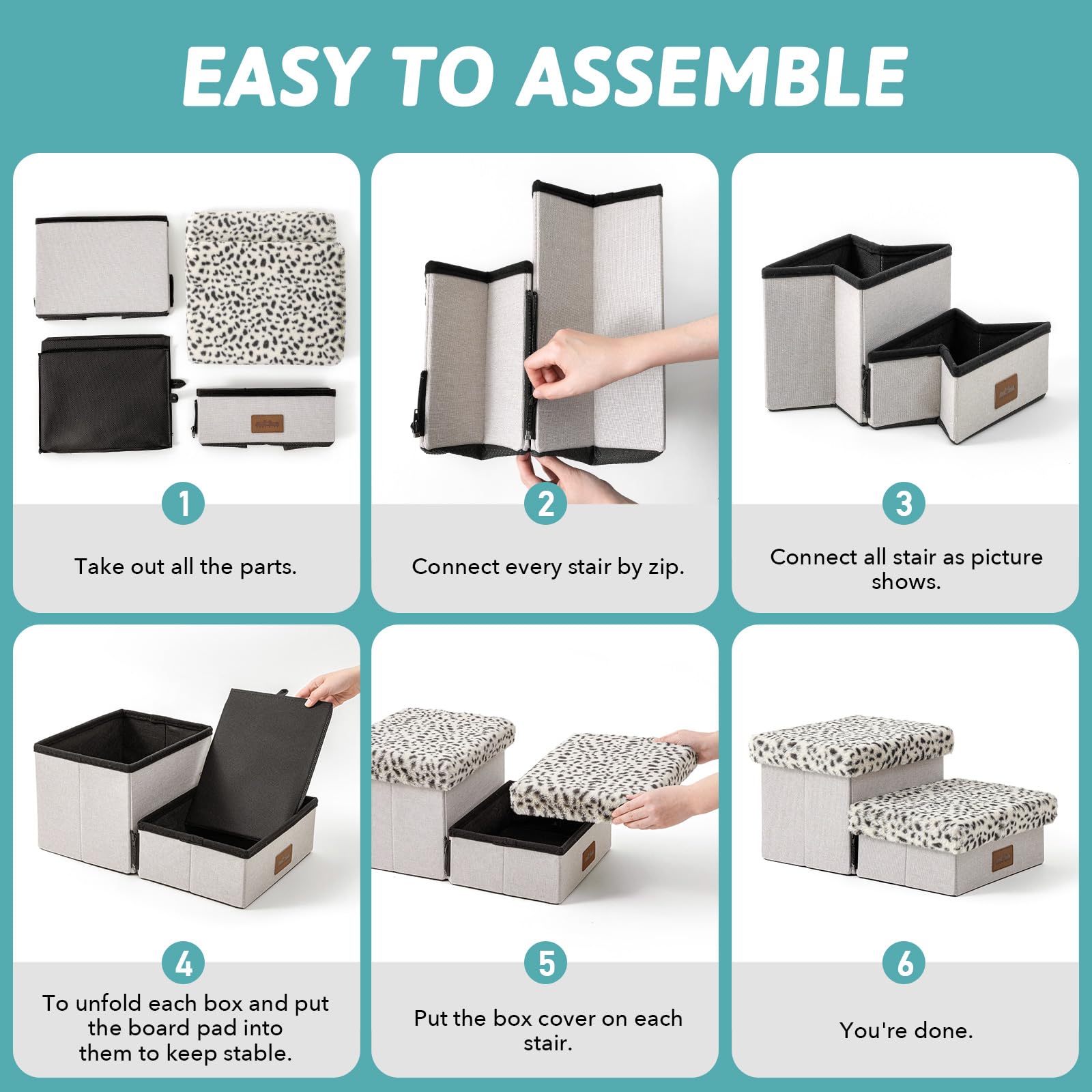 Cozy Kiss Dog Stair For Small Dogs With Storage, Foldable Pet Stairs For Medium Or Puppy Dogs And Older Cats, Dog Steps For Bed