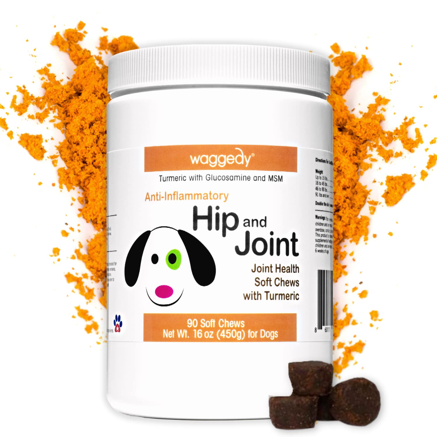 waggedy Advanced Hip and Joint Turmeric, Dog Supplements for Joints and Hips w/Glucosamine for Dogs & MSM and Turmeric for Dogs,