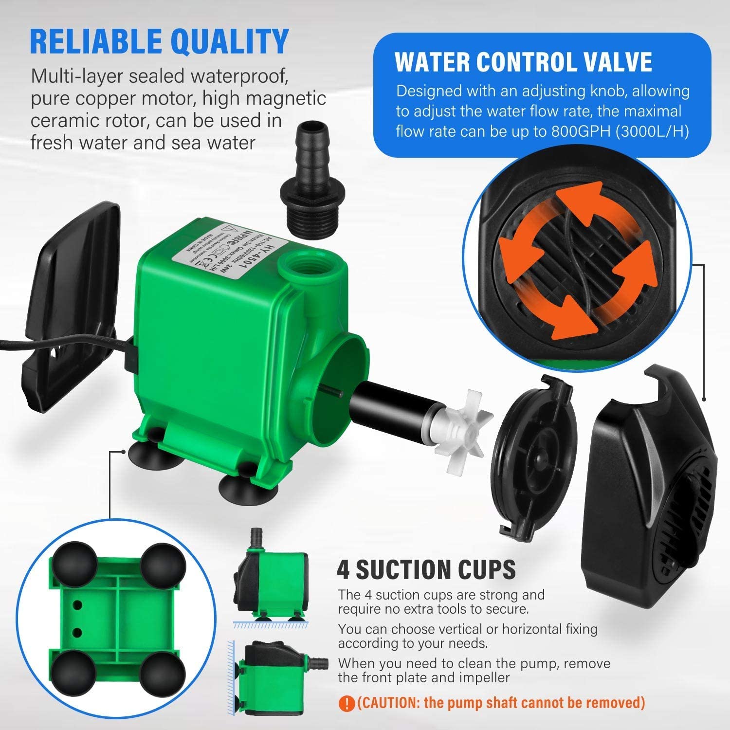 Simple Deluxe 60W 800Gph Submersible Pump (3000L/H), Ultra Quiet (10Ft High Lift), 3 Nozzles With 5.2Ft Power Cord For Fish Tank, Pond, Aquarium, Statuary, Hydroponics, Fountain