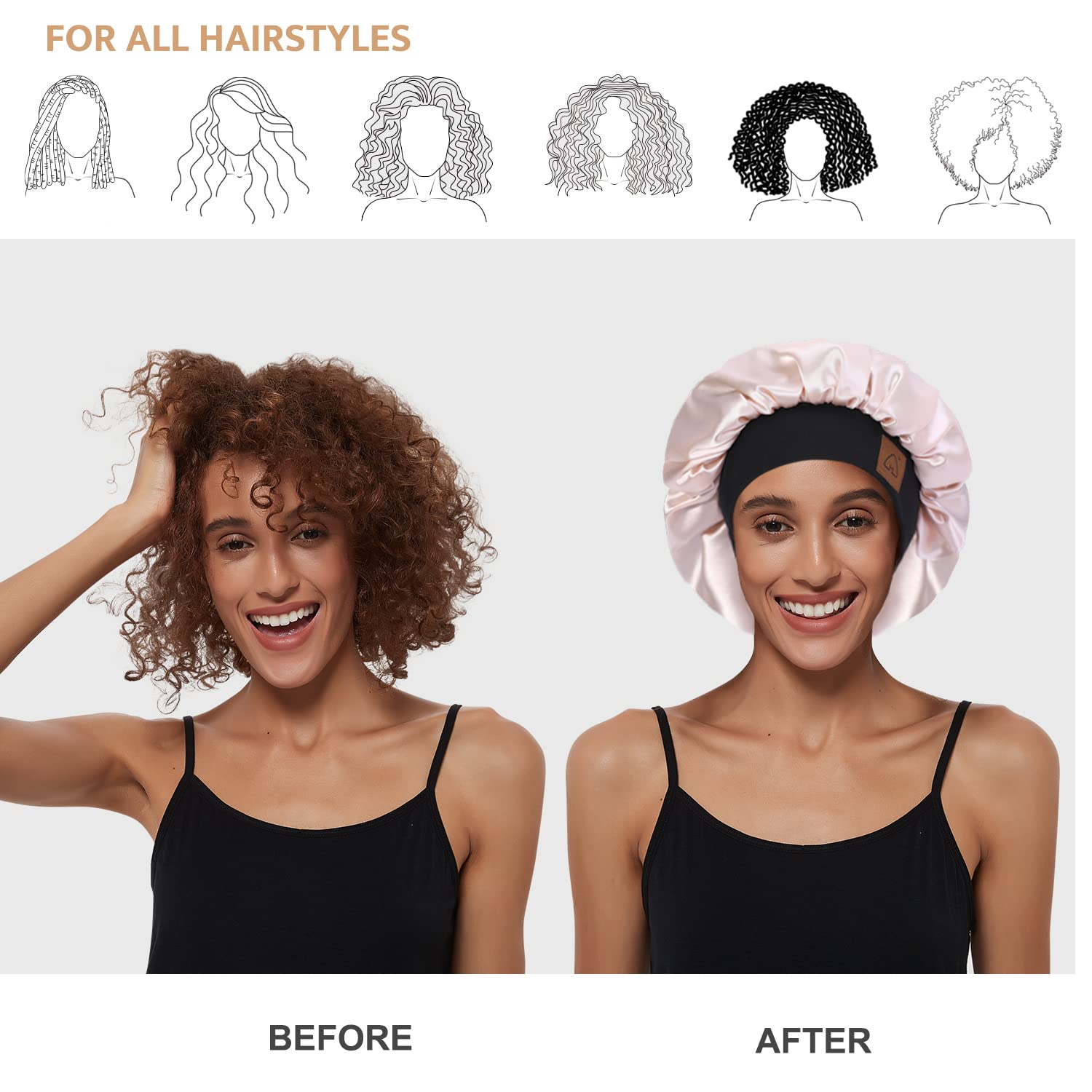 HAT HUT Satin Bonnet Silk Bonnet Sleep cap for Women Hair Bonnet for curly Natural Hair Sleeping Adjustable Wide Band Double Lay