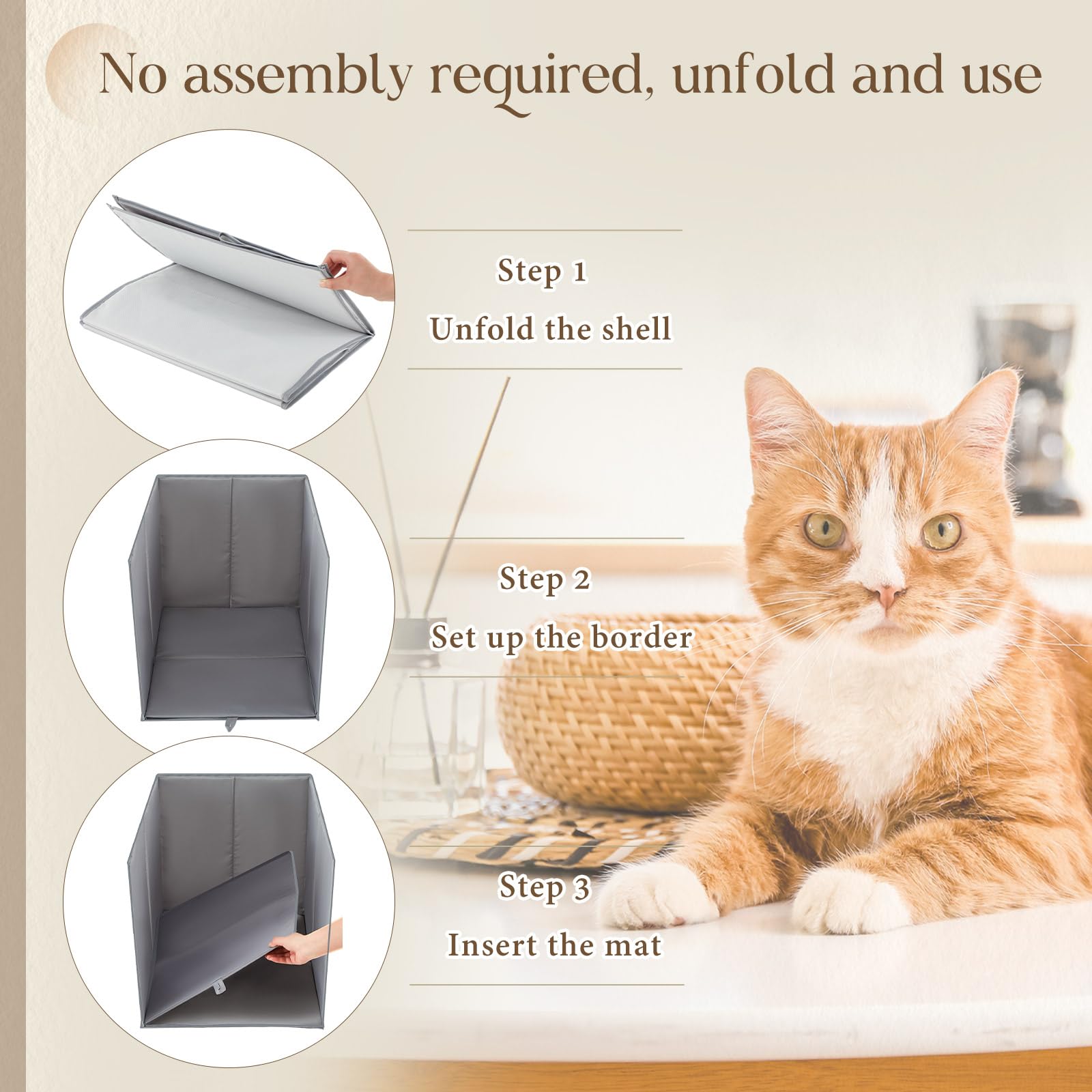 Reallnaive 24''L  16.92''W  16.14''H Cat Litter Box Enclosure Splash Guard With Removable Mat Large High Sided Enclosure For Lit