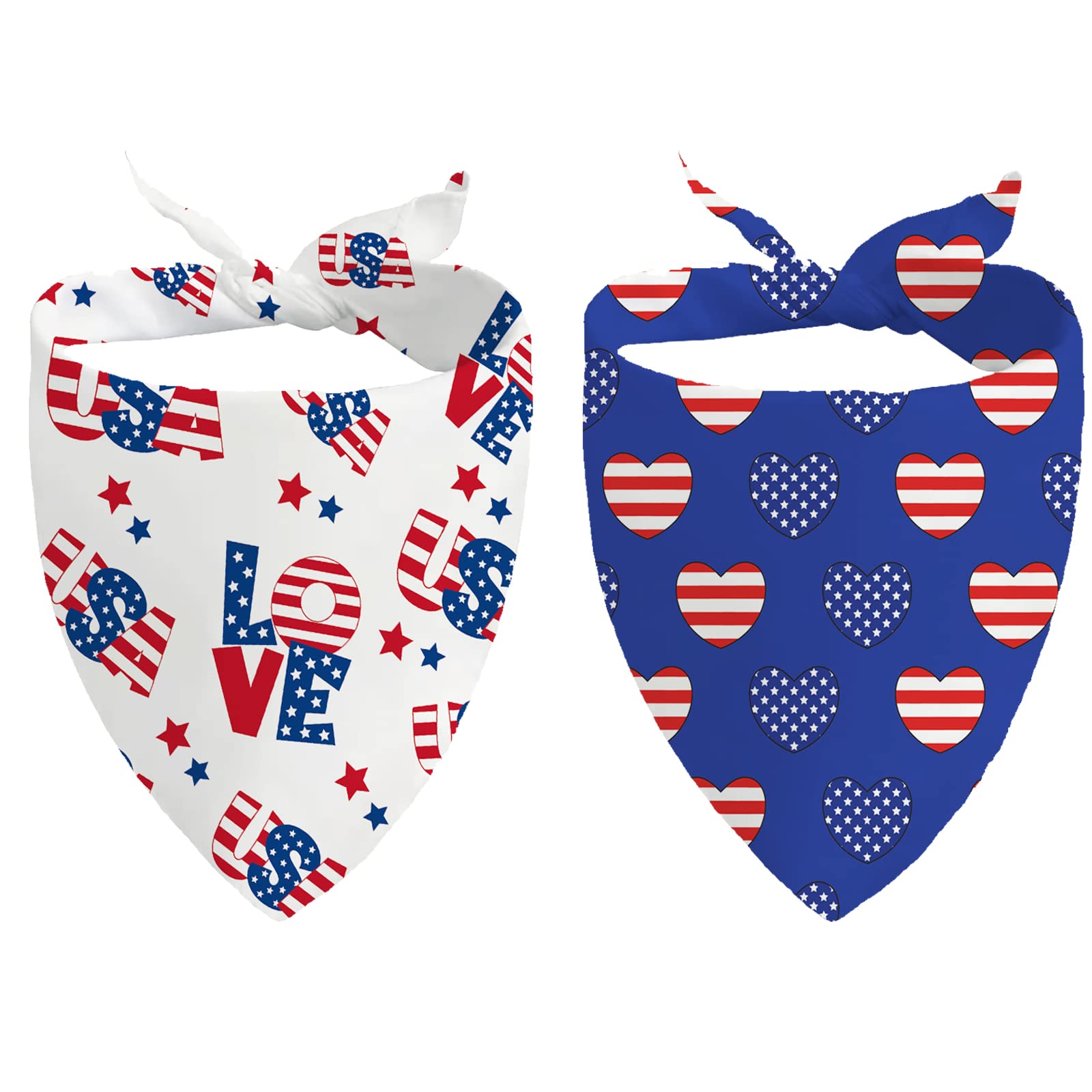4Th Of July Dog Bandanas, 2 Pcs Memorial Day American Flag Dog Outfits Triangle Reversible Puppy Scarf Premium Durable Fabric, I