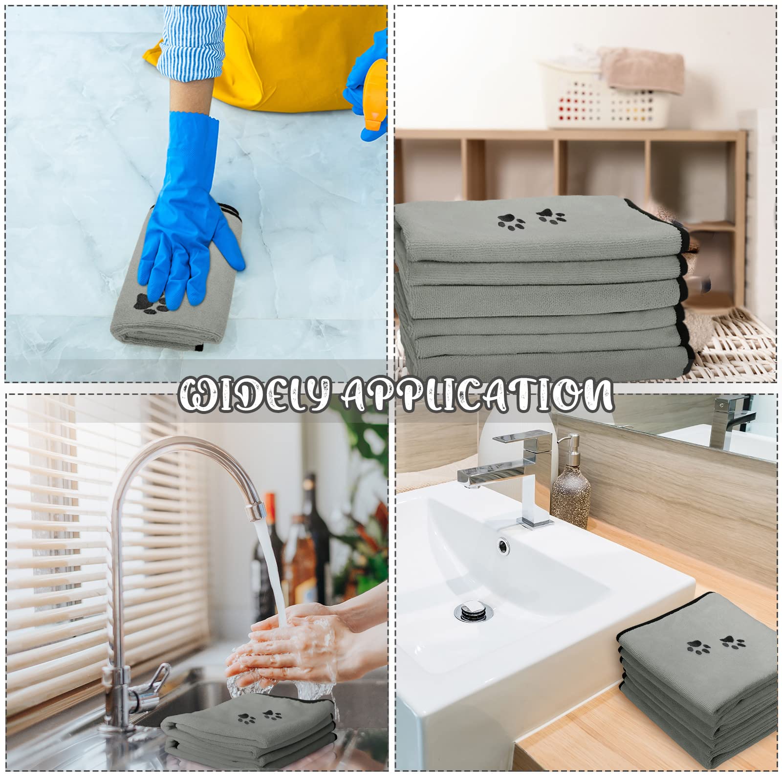 Tegeme 4 Pack Microfiber Dog Towels - Soft, Absorbent Pet Bath Towel for Dogs & Cats, Gray, 27.5 x 55 Inch, Embroidered Paw