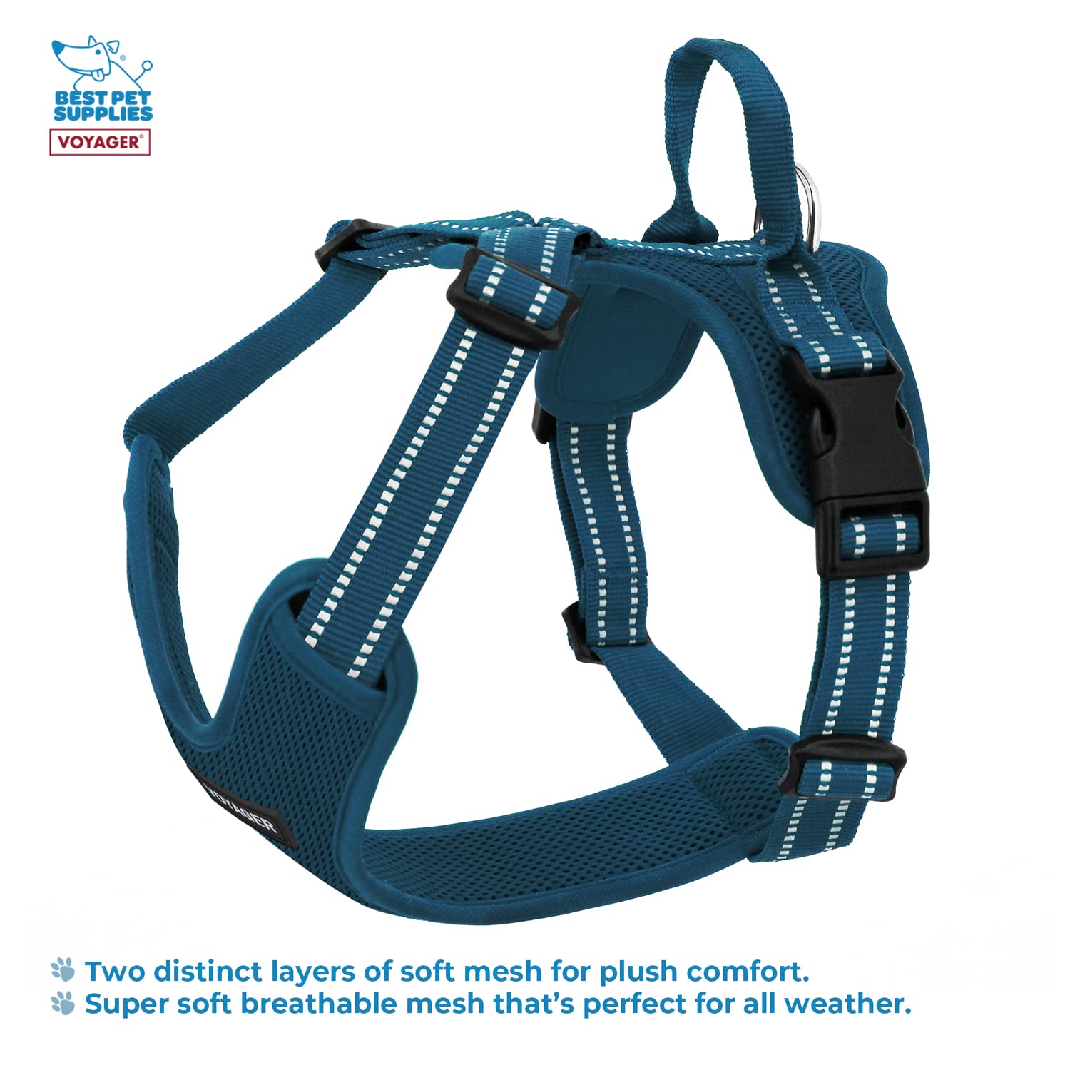 Air Frontier Mesh Dog Harness With Steel Leash D-Ring, Reflective Stitching, And Lightweight Breathable No-Pull Design, Adjustable Neck And Chest Straps For Small To Large Breeds - Buw, Xs
