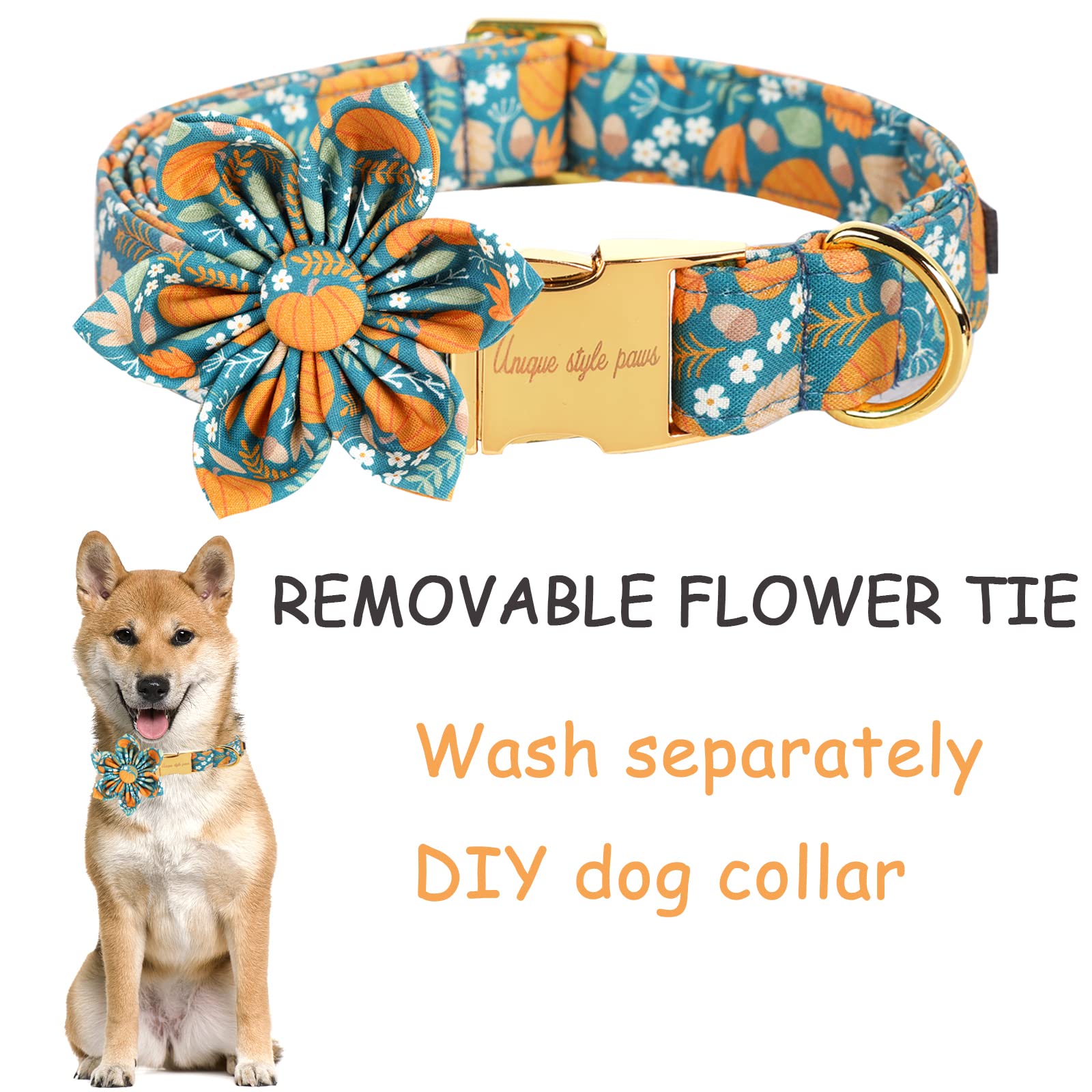 Unique Styleunique Style Paws Halloween Dog Collar With Flower Tie Pumpkin Cotton Collar Adjustable Puppy Collar For Small Medium Large Dogs-Xs
