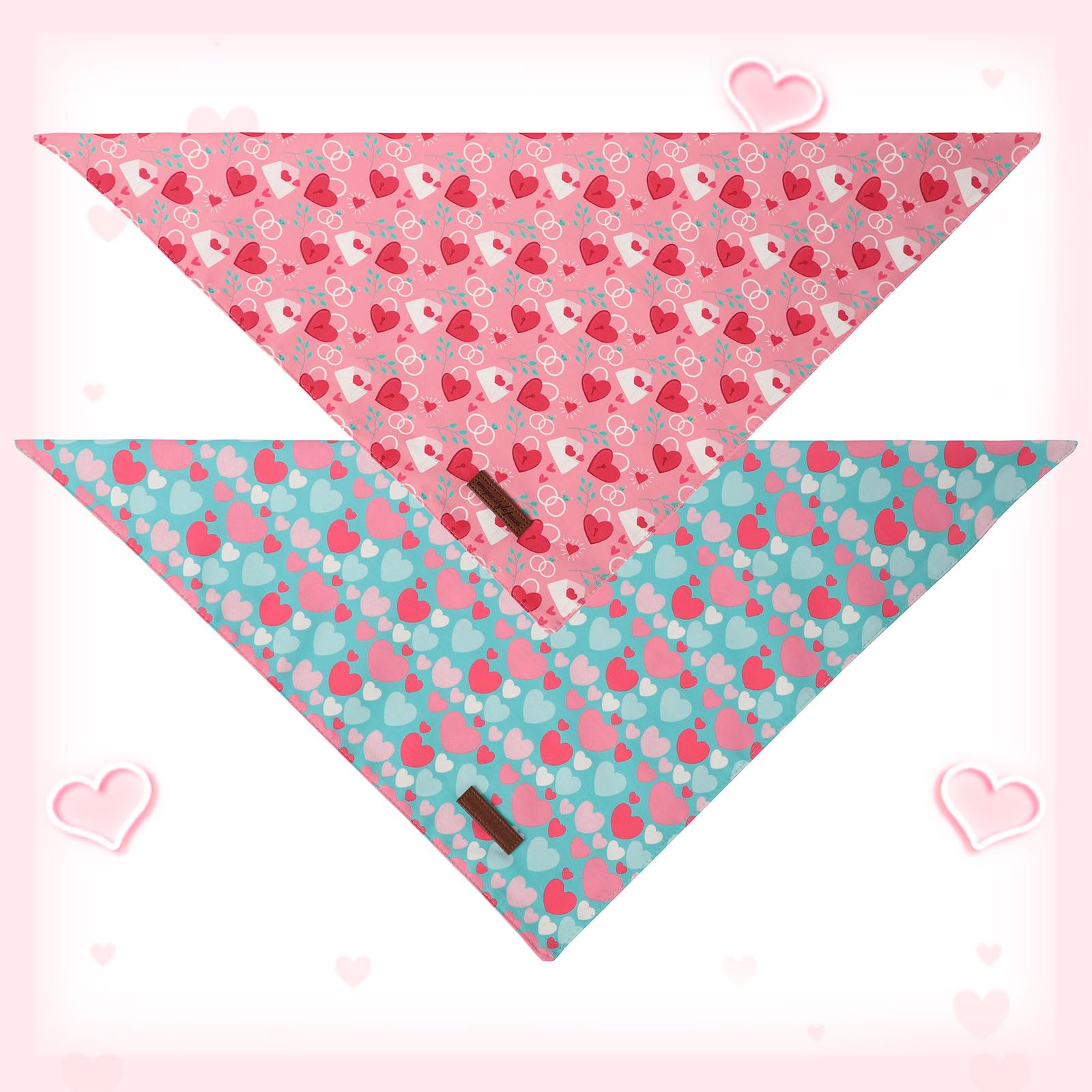 Unique Style Paws Dog Valentine'S Day Bandanas 2Pcs Washable Cotton Triangle Love Heart Lock Dog Scarfs For Small Medium Large D