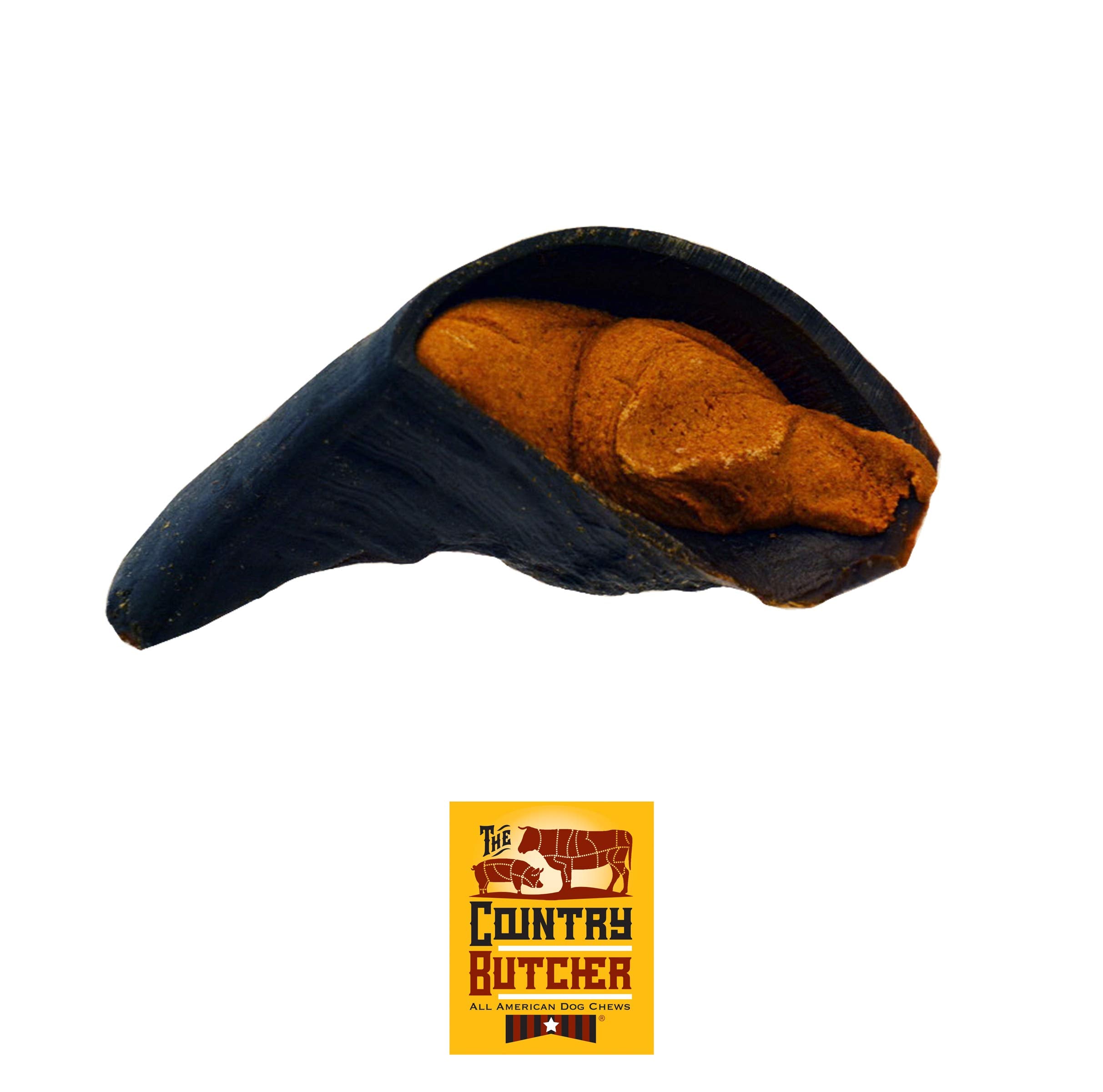 THE COUNTRY BUTCHER Filled Cow Hooves, Soft to Aggressive Chewers, Small, Medium, and Large Breed Dog Treat, Natural, Tough, Stu