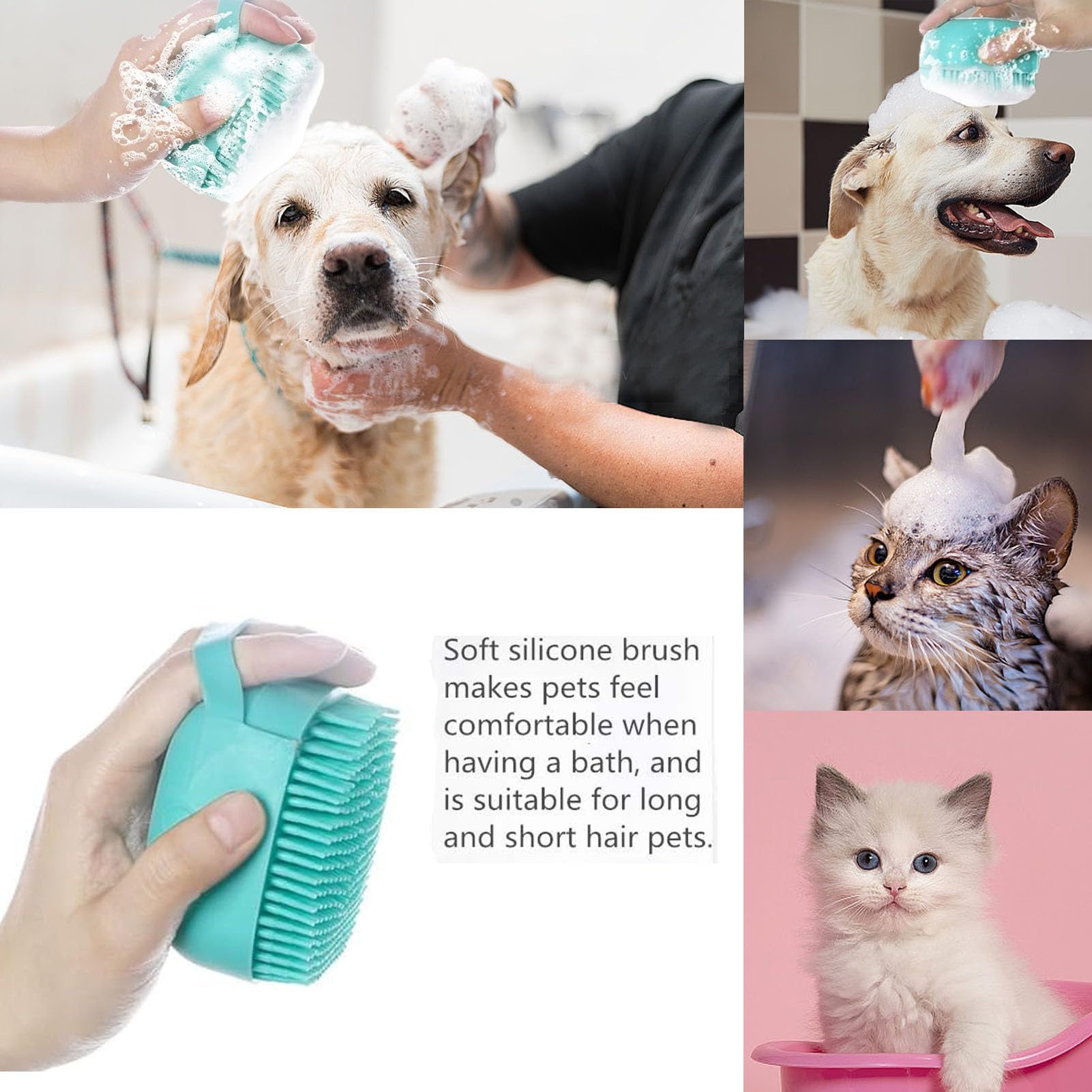 Hfpengzan 2Pcs Pet Bath Scrubber Brush, Dog Grooming Massage Shampoo Bath Brush With Soap And Shampoo Dispenser Soft Silicone Br