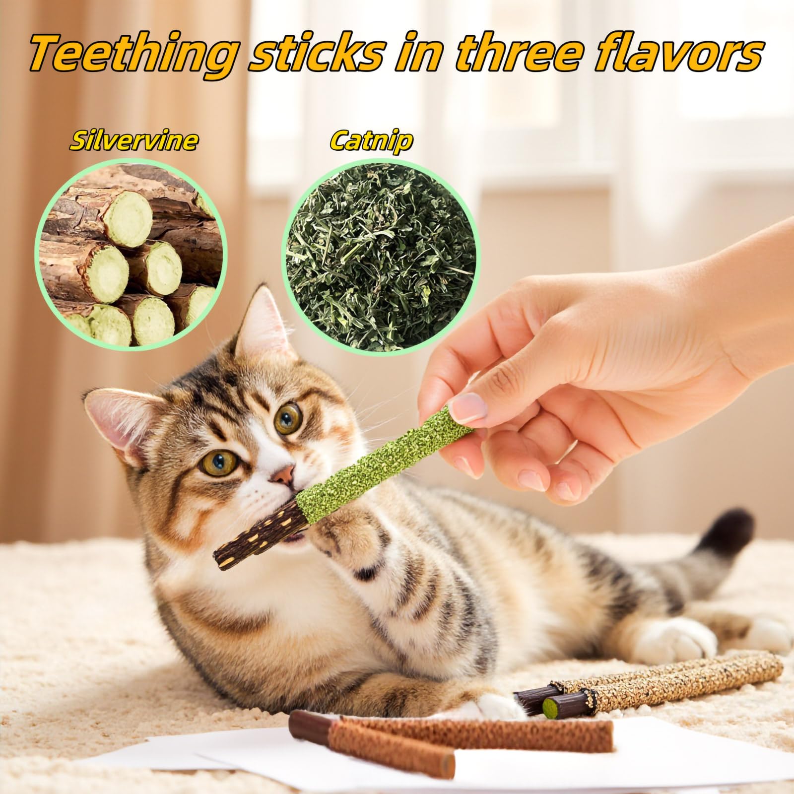 Grembeb Cat Toys,4Pack Silvervine Chew Stick,Kitten Treat Catnip Toy Kitty Natural Stuff Catnip For Cleaning Teeth Indoor Dental Snack Interactive Exercise Hamster Chinchilla Gerbil Rabbit Bunny