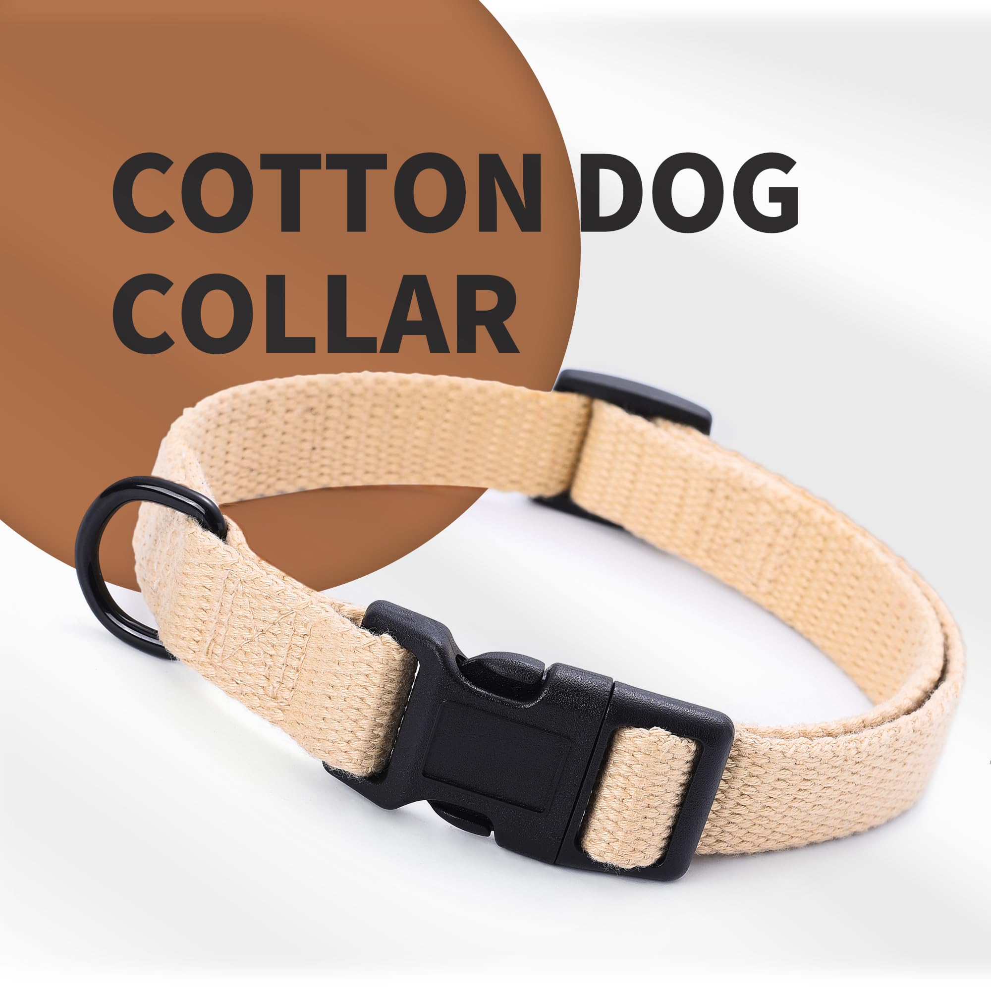 Mile High Life Soft & Strong Poly Cotton Adjustable Dog Collar With Quick Release Buckle For Small To Large Dogs(Khaki, Small Ne