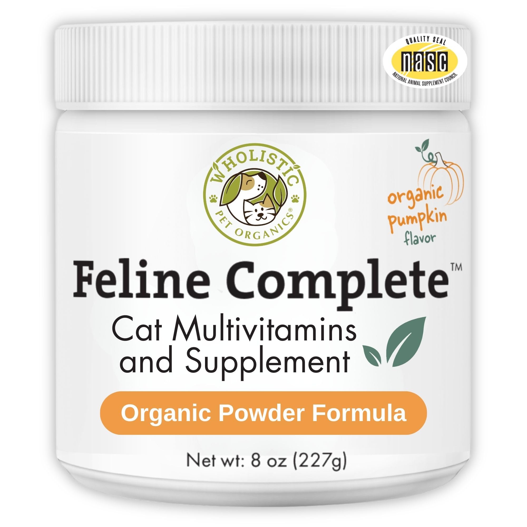 Wholistic Pet Organics Feline Complete Organic Pumpkin - 8 Oz - Multivitamin & Probiotic Powder for Cats - Natural Cat Food & Di