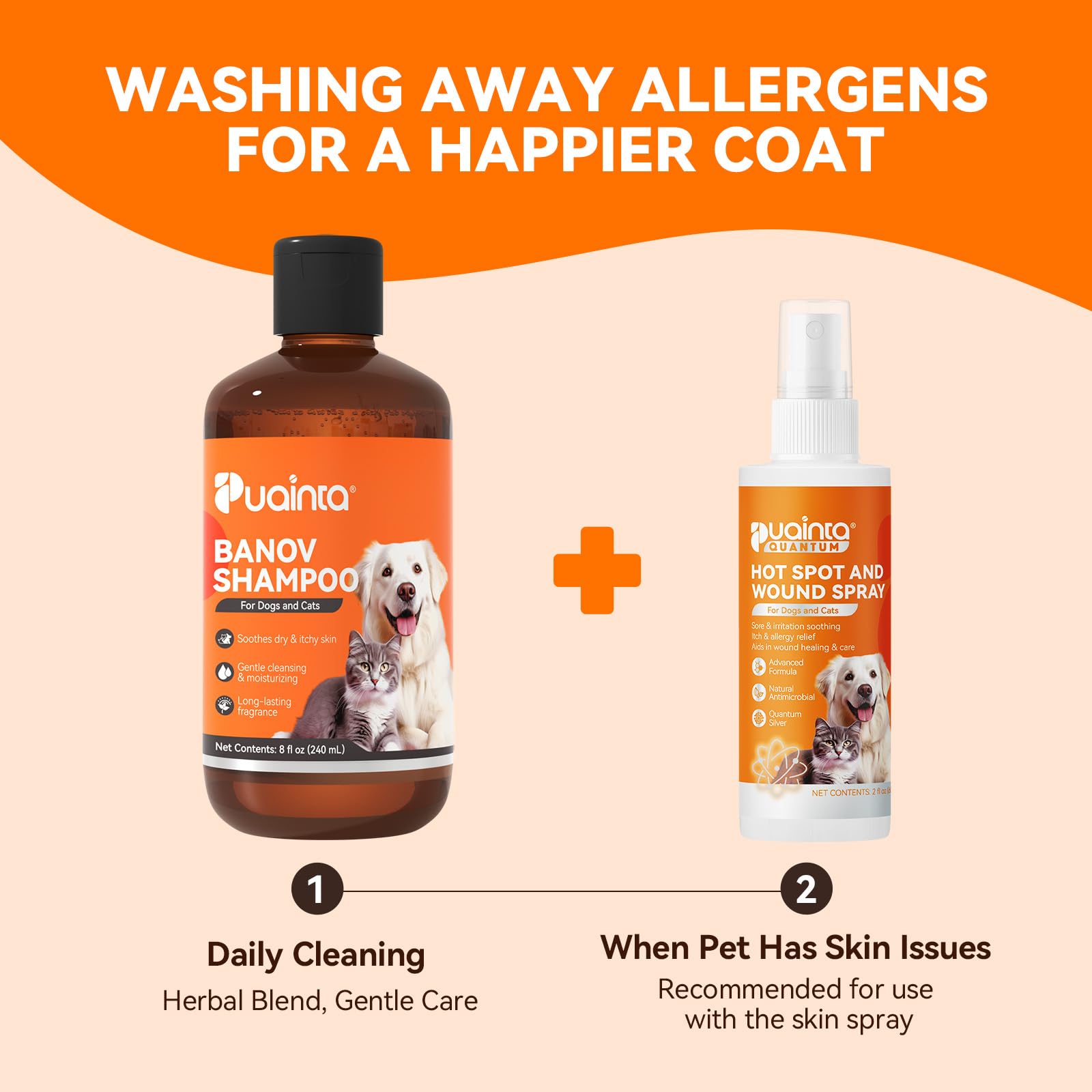 Puainta Dog & Cat Shampoo For Itchy Skin Relief, Hypoallergenic, Daily Use Or Skin Conditions, 8Oz