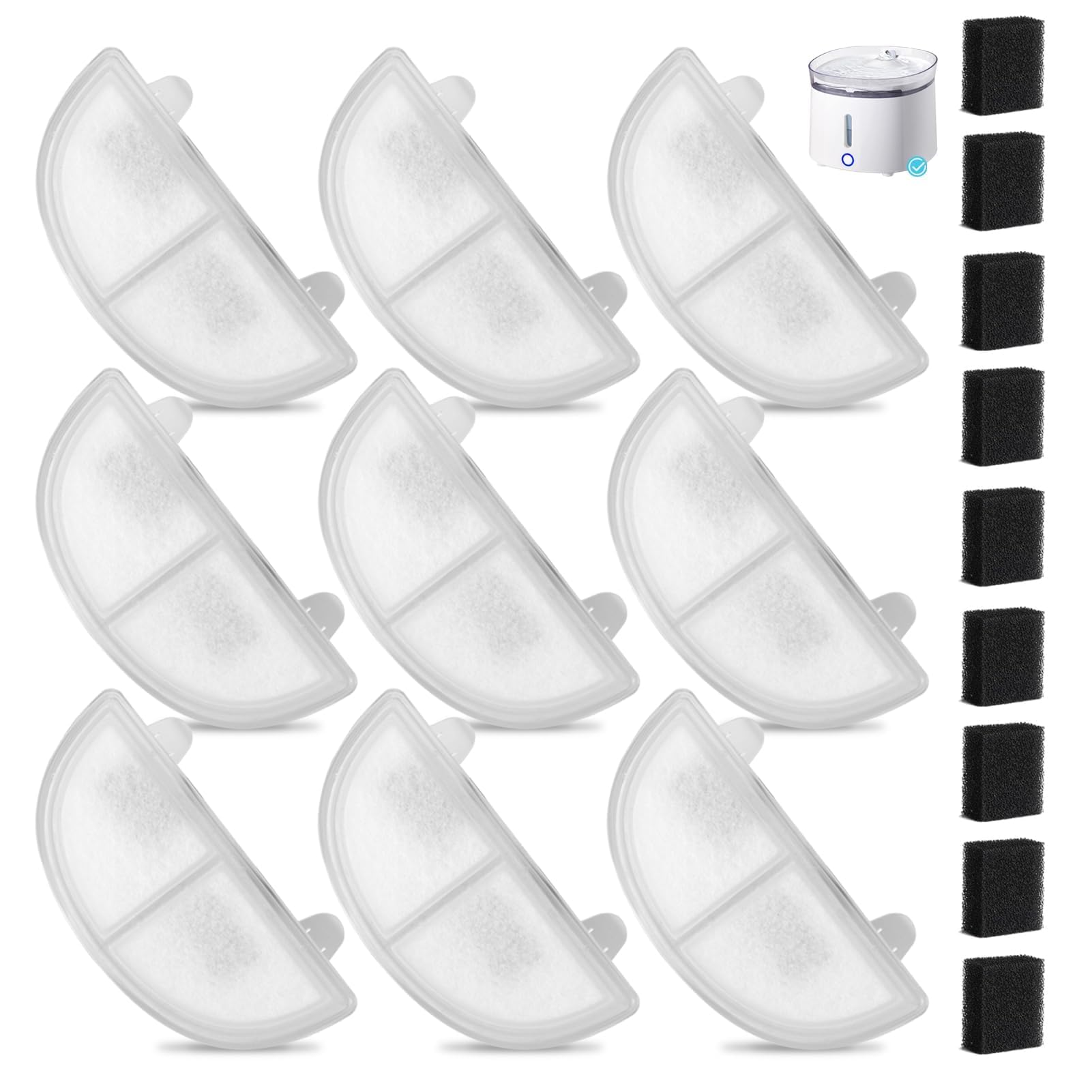 9 Pack Cat Water Fountain Filter, Replacement Filters for WF20/CF20 Wireless Pumps Cat Water Fountain,Triple Filtration System (