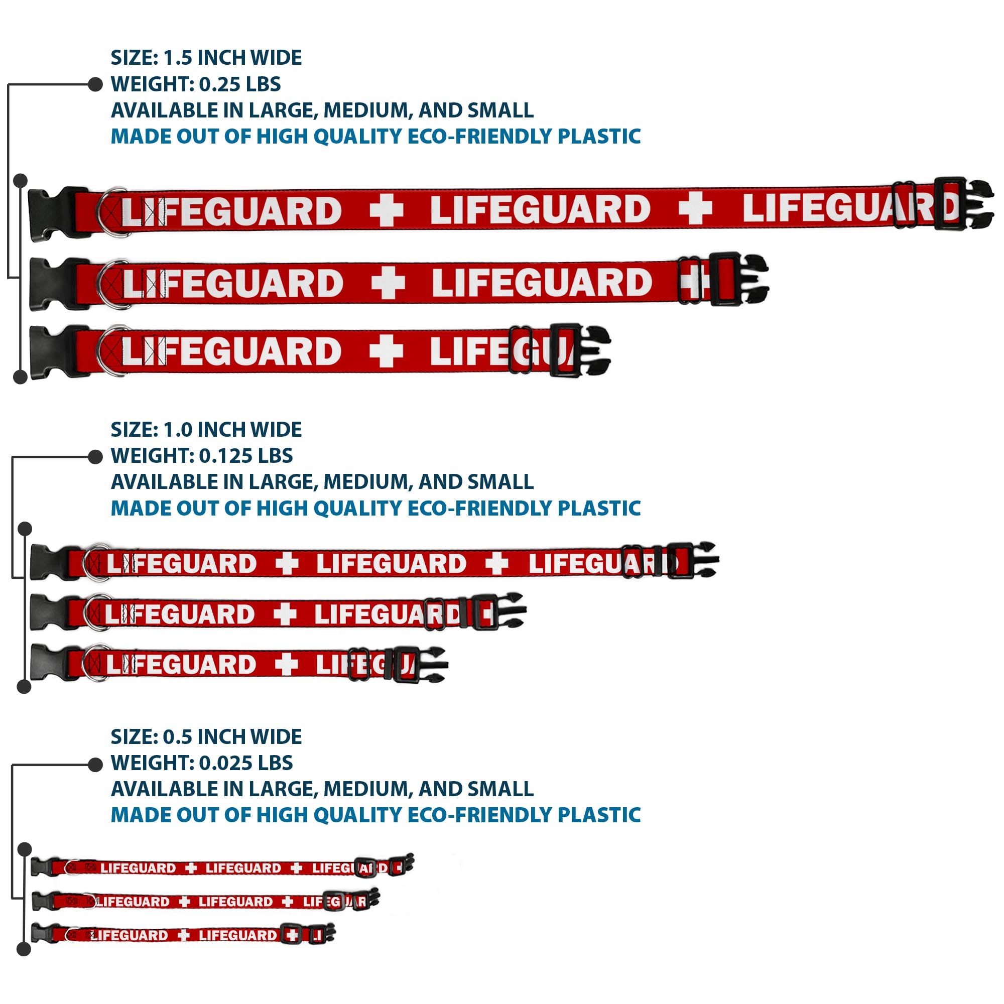 Buckle-Down Plastic Clip Collar - Lifeguard/Logo Red/White - 1.5 Wide - Fits 13-18 Neck - Small