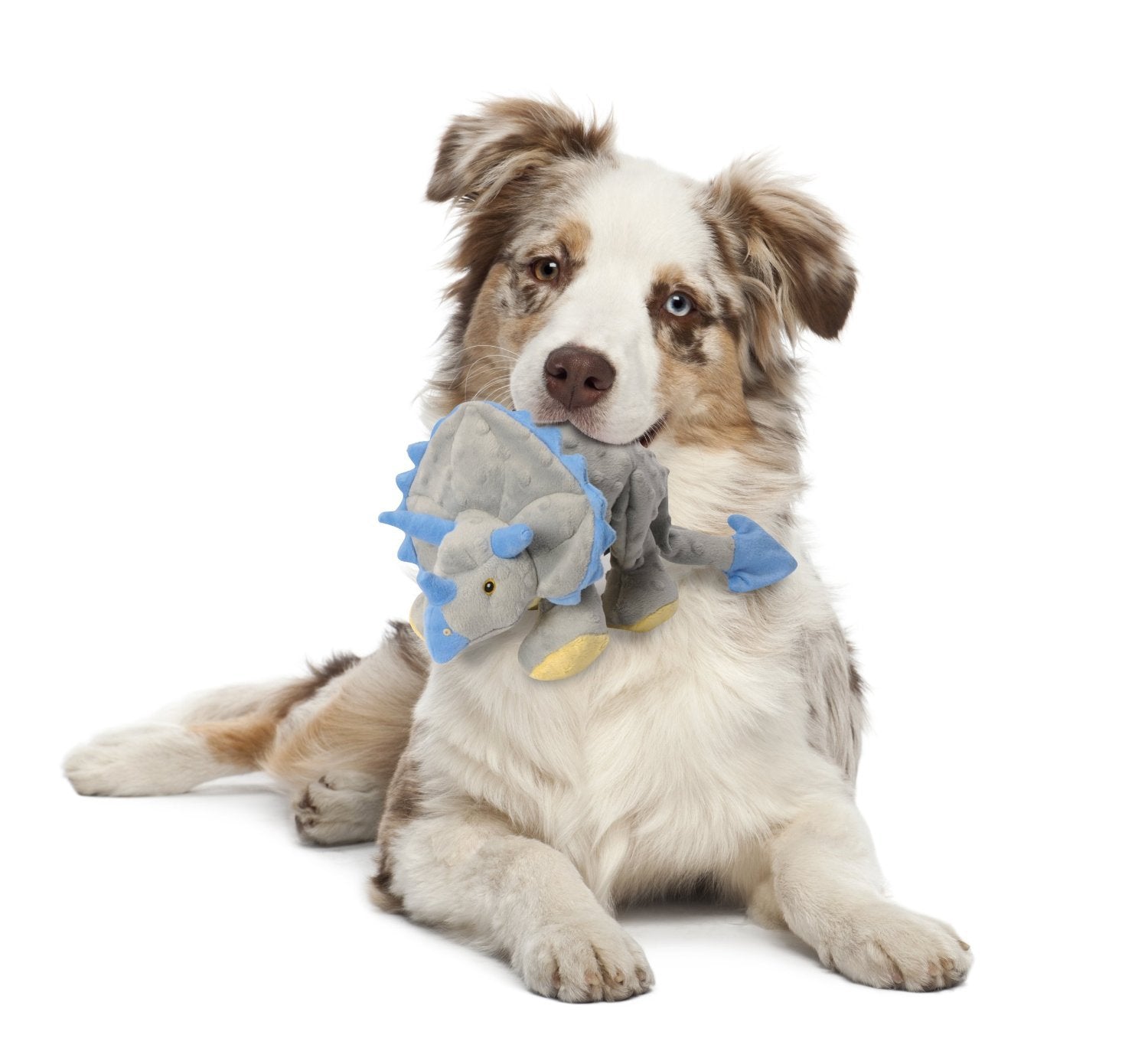 Godog Dinos Frills Squeaky Plush Dog Toy, Chew Guard Technology - Gray, Large