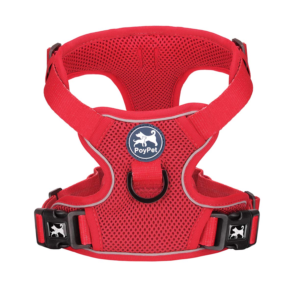 Poypet Reflective Soft Breathable Mesh Dog Harness Choke-Free Double Padded Vest With Adjustable Neck And Chest(Red,M)