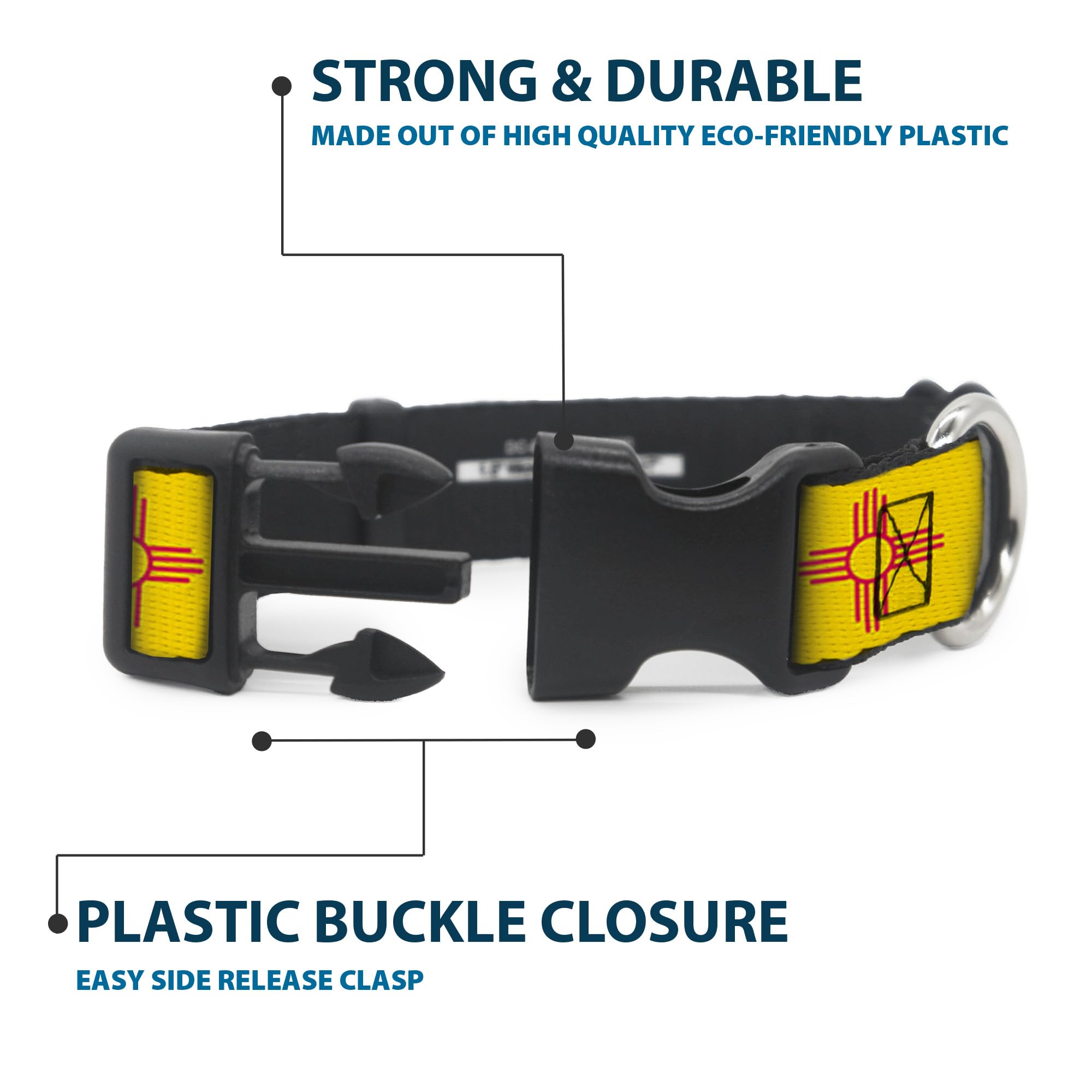 Buckle-Down Dog Collar Plastic Clip New Mexico Flag Yellow Red 18 To 32 Inches 1.5 Inch Wide